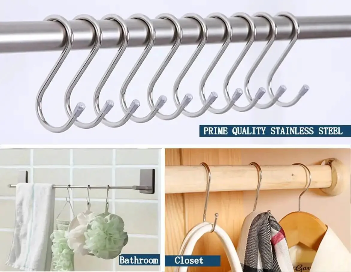 20 Pack 3.4 Inch Stainless Steel S Shaped Hooks Heavy Duty Hangers For Kitchen Workshop Bathroom Garden Multi Purpose Use For Towels Bags Coats Tools And More - Image 3