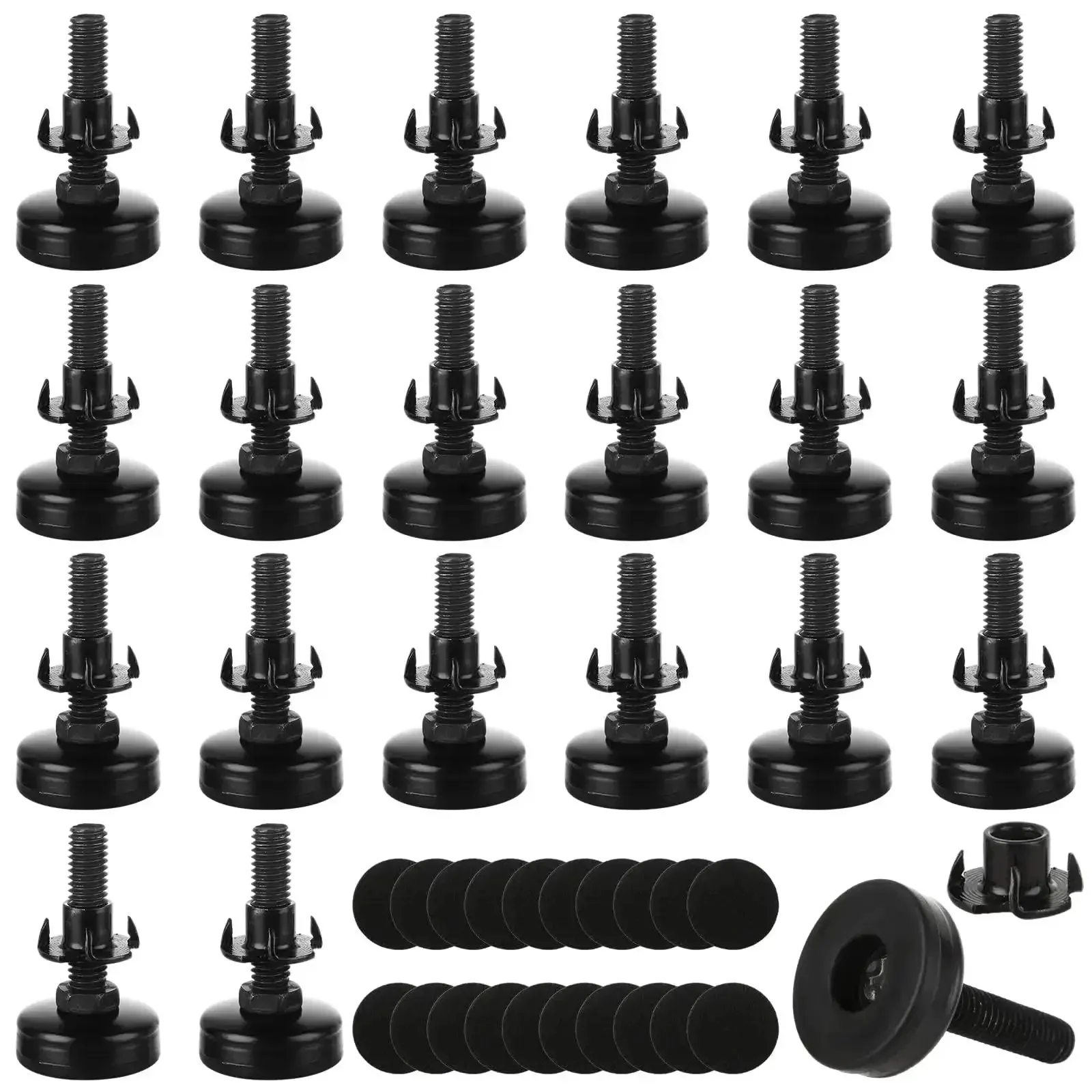 20 Pack Adjustable Furniture Leveling Feet Three Eighths Inch 16 Thread Heavy Duty Table Leg Levelers With T Nut Bolts For Chairs Cabinets Sofas Workbenches And Other Furniture Legs Easy Leveling For Home Office Or Workshop