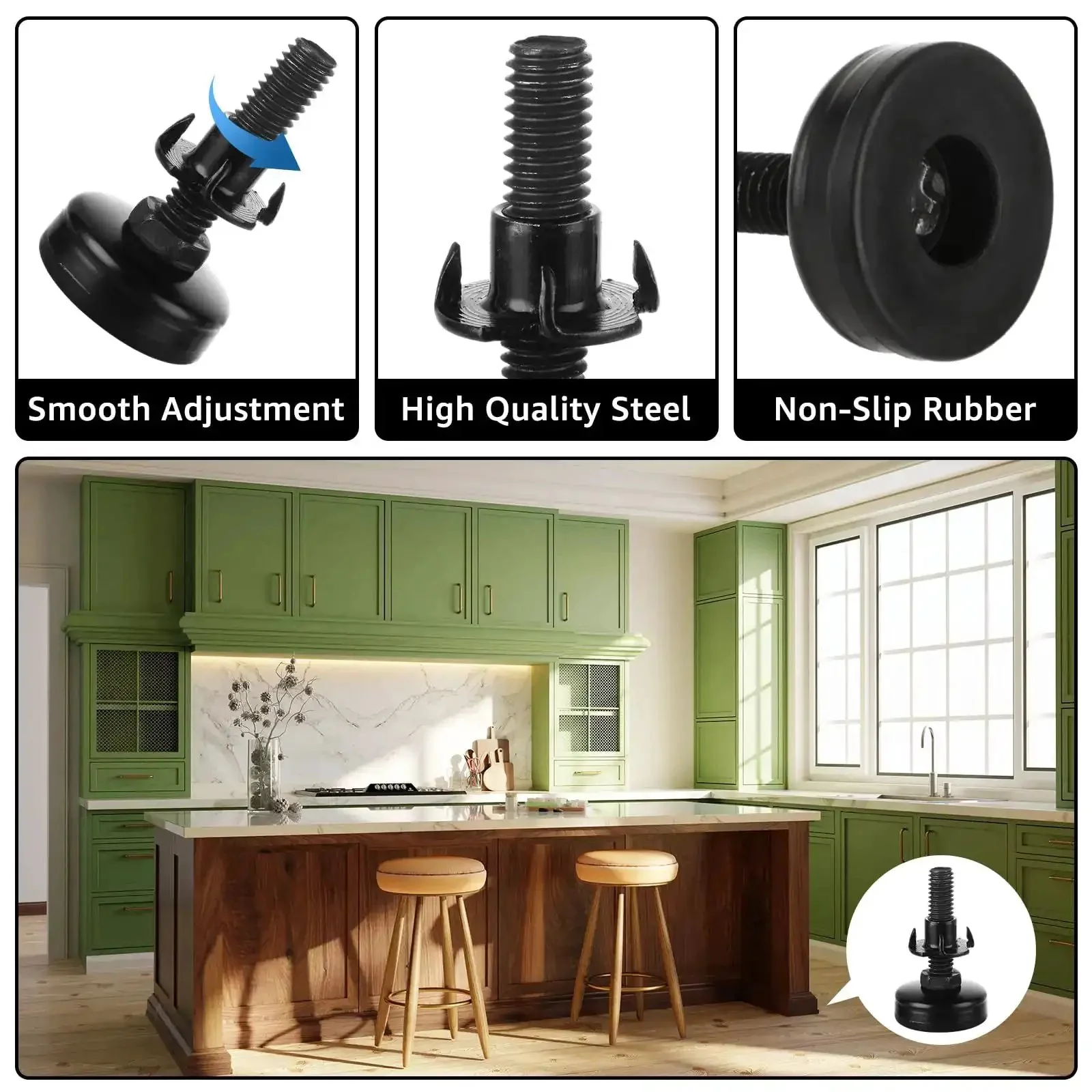 20 Pack Adjustable Furniture Leveling Feet Three Eighths Inch 16 Thread Heavy Duty Table Leg Levelers With T Nut Bolts For Chairs Cabinets Sofas Workbenches And Other Furniture Legs Easy Leveling For Home Office Or Workshop - Image 4