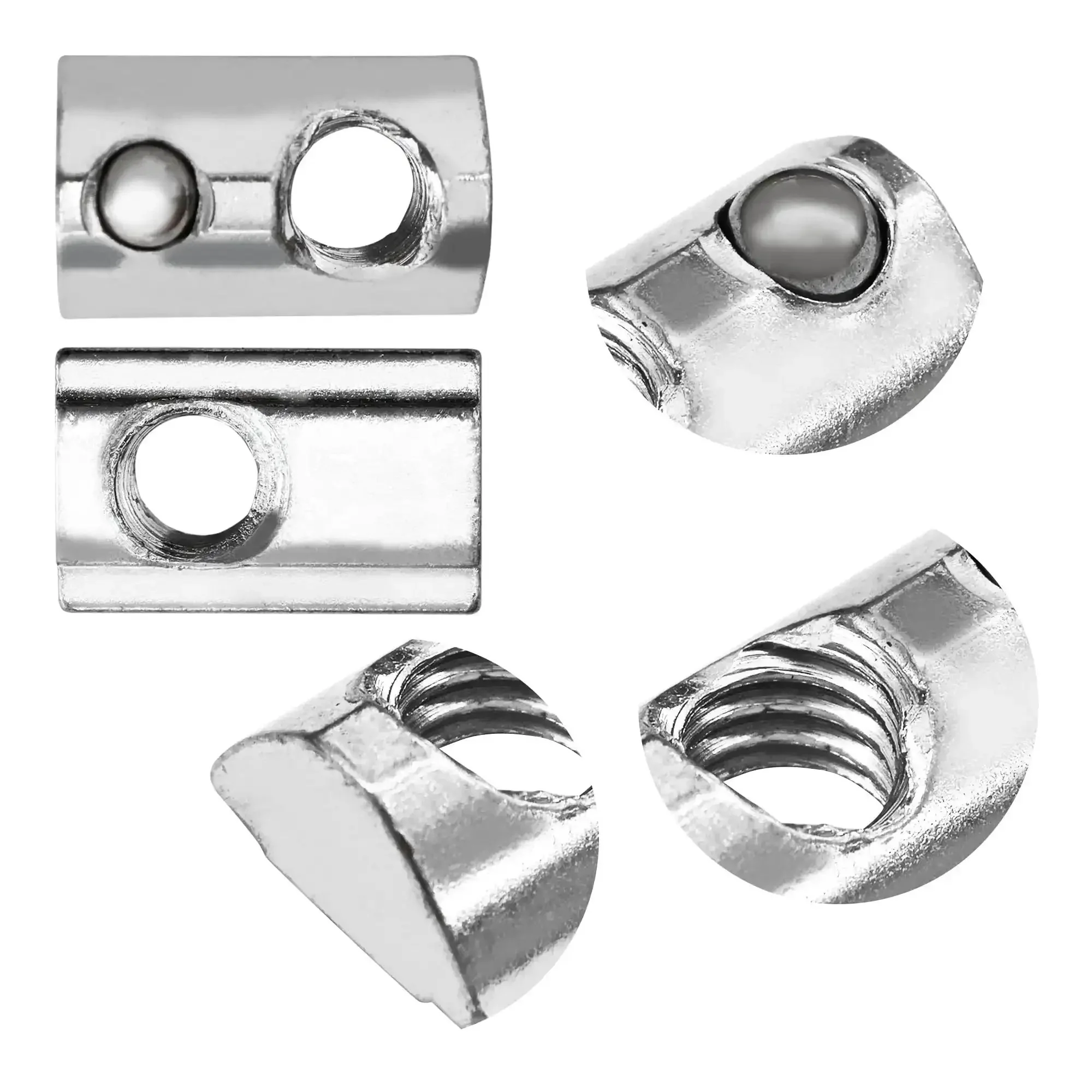 20 Pack Beefy Heavy Duty T Nut With Ball Spring For Aluminum Extrusion 5 16 18 Thread Zinc Plated Steel Roll In Silver T Spring Nut For T Slot Rails For Easy Assembly - Image 4