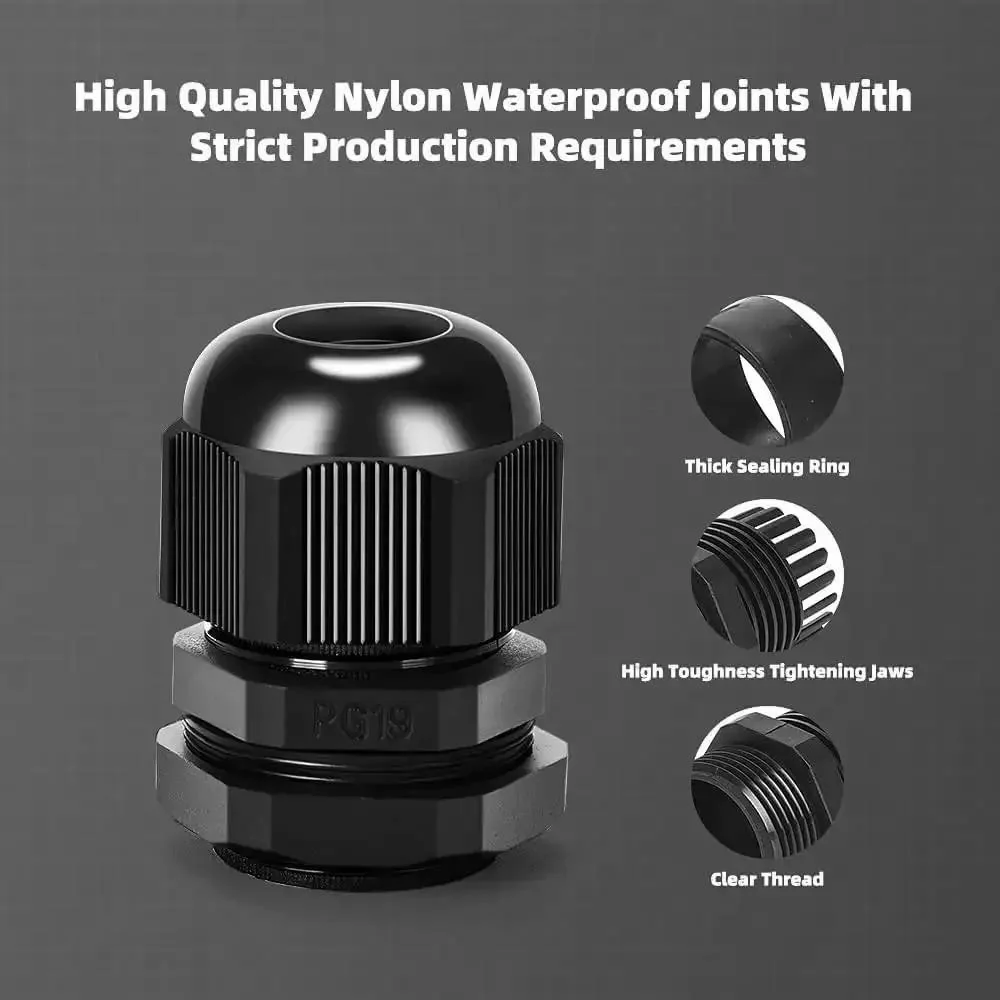 20 Pack Black Plastic Waterproof Cable Glands M20x1.5 For 6 To 11mm Cables, Tough IP67 IP68 Rated Seals, Outdoor Marine Electrical Enclosures, Easy Install, Durable Waterproof Connectors - Image 3