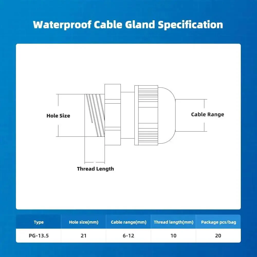 20 Pack Black Plastic Waterproof Cable Glands M20x1.5 For 6 To 11mm Cables, Tough IP67 IP68 Rated Seals, Outdoor Marine Electrical Enclosures, Easy Install, Durable Waterproof Connectors - Image 4