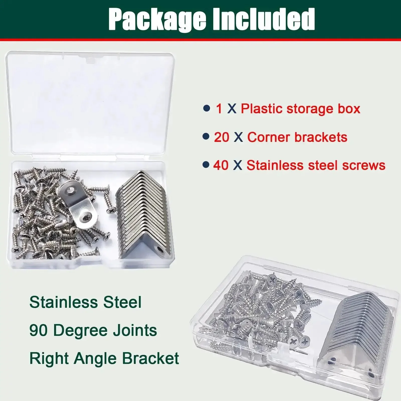 20 Pack L Bracket Corner Brace Set In Stainless Steel 30mm By 30mm 2mm Thick Right Angle Joints With Rust Resistant Round Ends Countersunk Holes Includes 40 Screws For Wood Cabinets And DIY Furniture Projects - Image 6