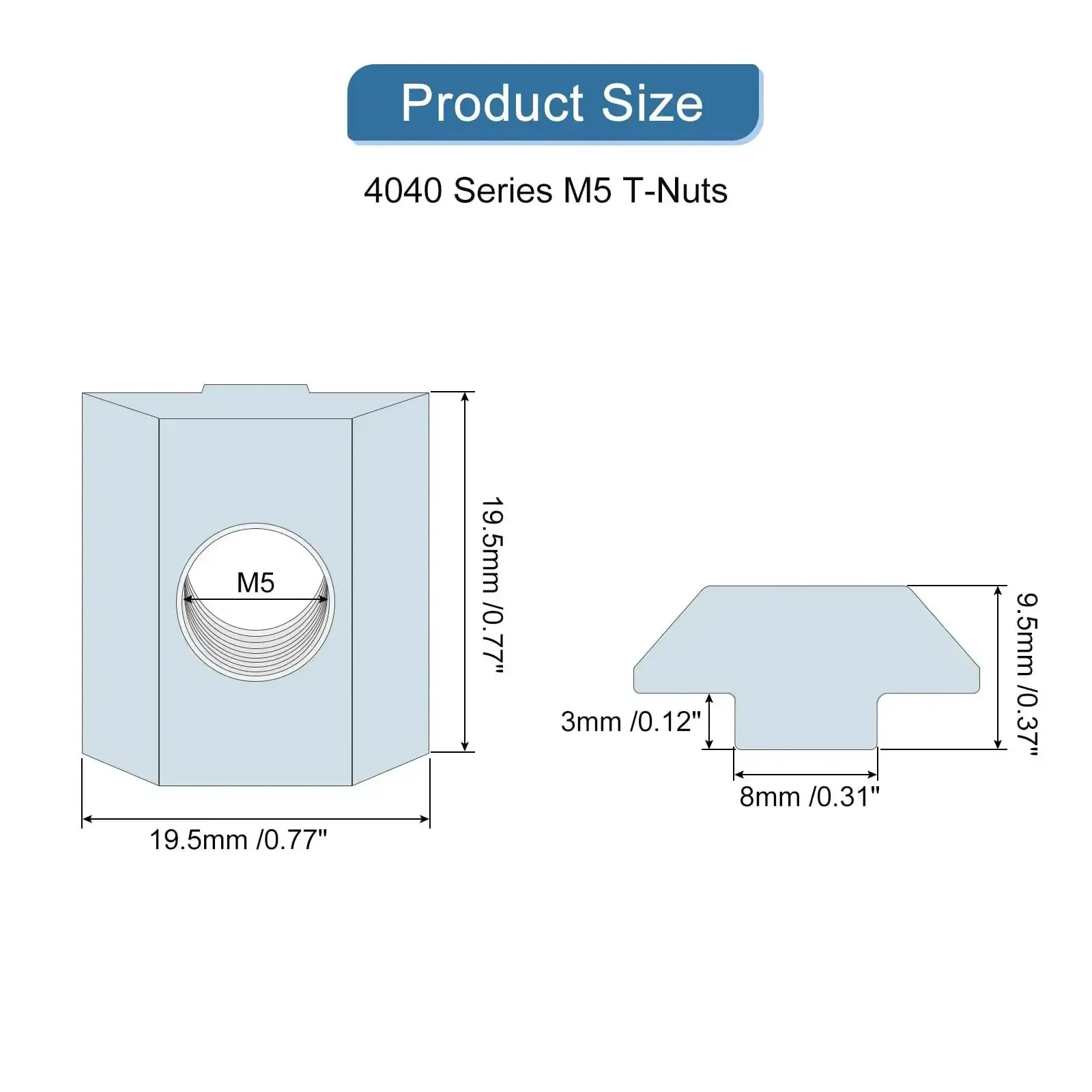 20 Pack M5 Hammer Head T Nuts Nickel Plated Carbon Steel For 4040 Aluminum Extrusion Sliding T Slot Bolts For Easy Mounting And A Solid Boss Fit In DIY Projects And Machinery Frames - Image 6