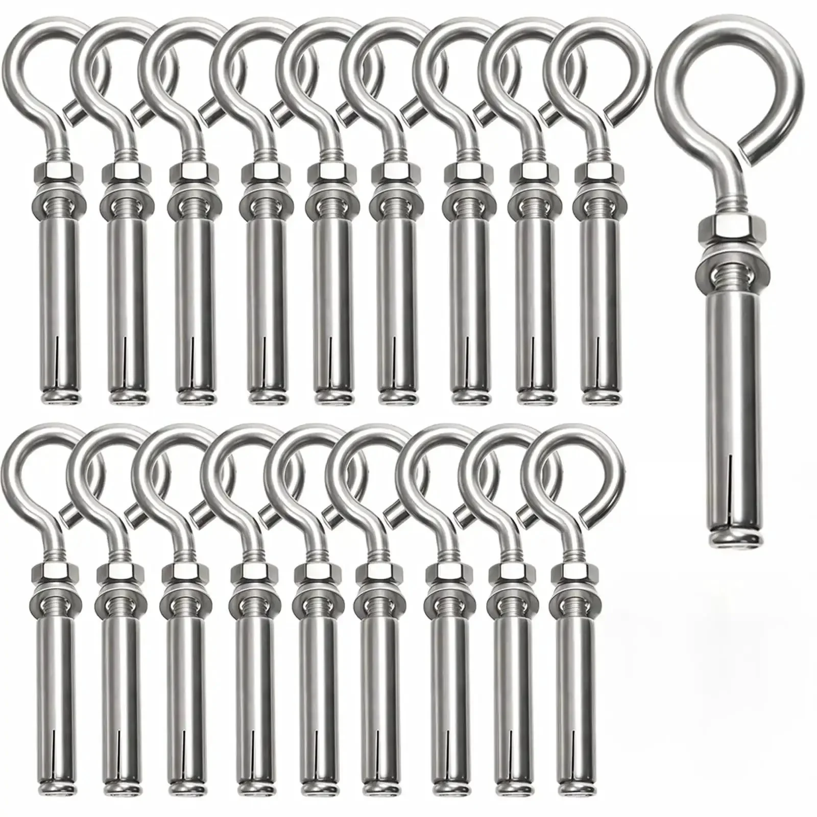 20 Pack M8 By 105mm Expansion Eyebolts In 304 Stainless Steel, Heavy Duty Wall And Ceiling Anchors For Concrete And Masonry, Load Bearing Up To 375 LB (170 KG), Durable Eyebolt Screws For Brick Walls