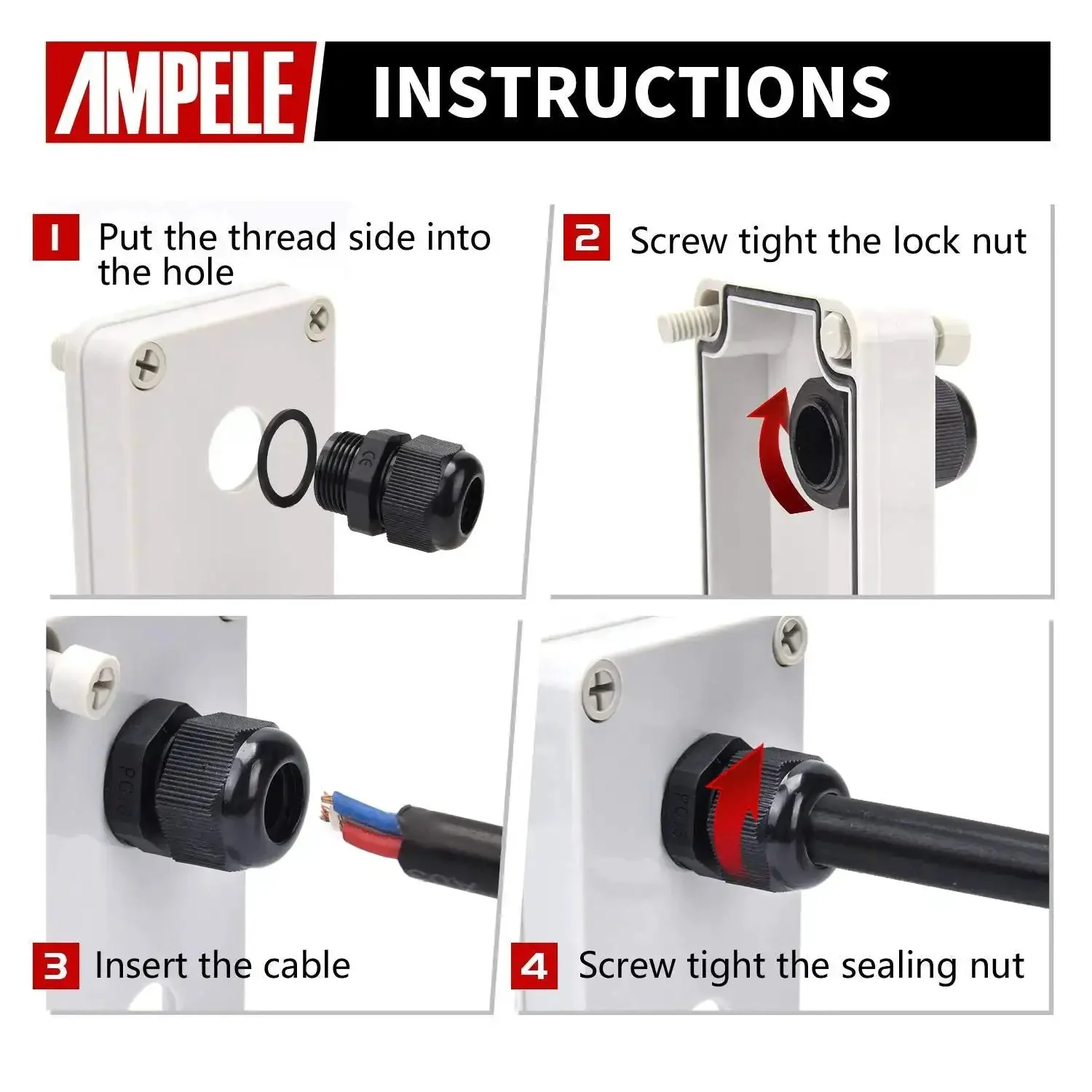 20 Pack Waterproof Nylon Adjustable Cable Glands 1/2 Inch NPT For 6-12mm Cables With Gaskets IP68 Seal Outdoor Indoor Use Built Tough And UV Resistant For Long Term Use - Image 2