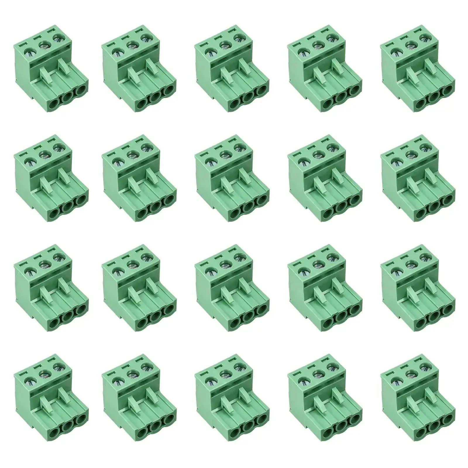20 Pcs 3 Pin 5.08mm Pitch Pluggable PCB Angle Screw Terminal Block Plug Connector Socket Panel Mount DIY Kit 28 12AWG Wire AC 300V 10A Quick Release Screws Snaps Together for Easy Wiring
