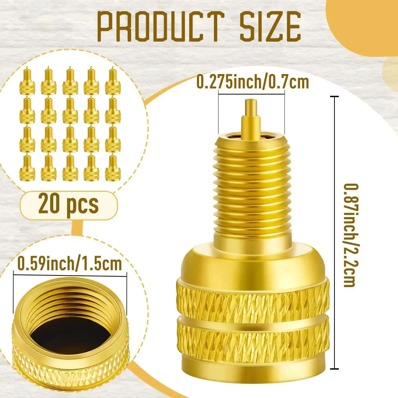 20 Pcs Large Bore Tire Valve Adapters Brass 22mm External Stem Reducers Connectors In Gold Heavy Duty Performance Durable And Easy Install For Cars, Trucks, Motorcycles And Tires - Image 7