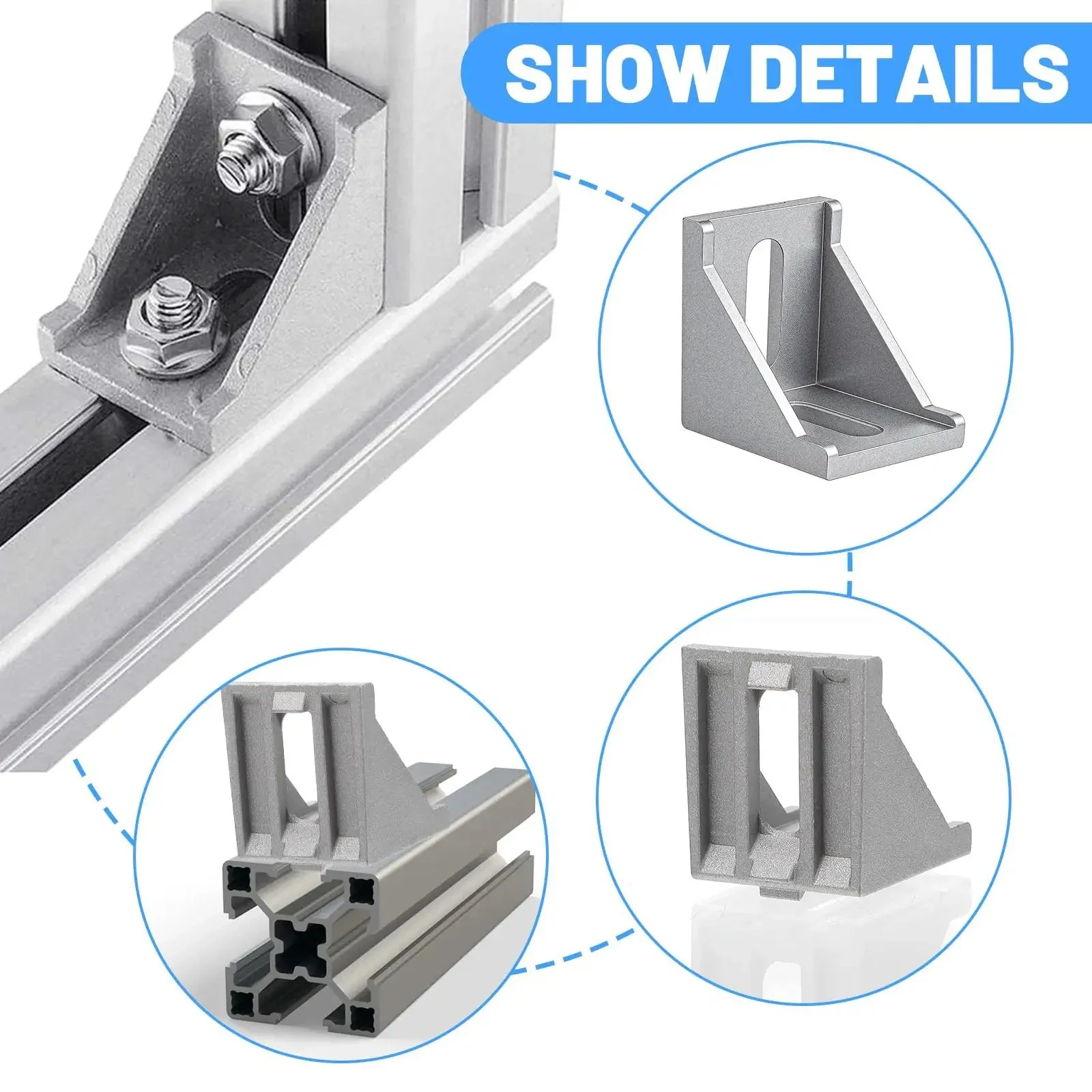 20 Piece 4040 Aluminum Extrusion Connector Kit With Corner Brackets Including 40 M8 T Slot Nuts 40 Washers And 1 Wrench For Industrial Aluminum Profile Assembly Projects Silver - Image 4