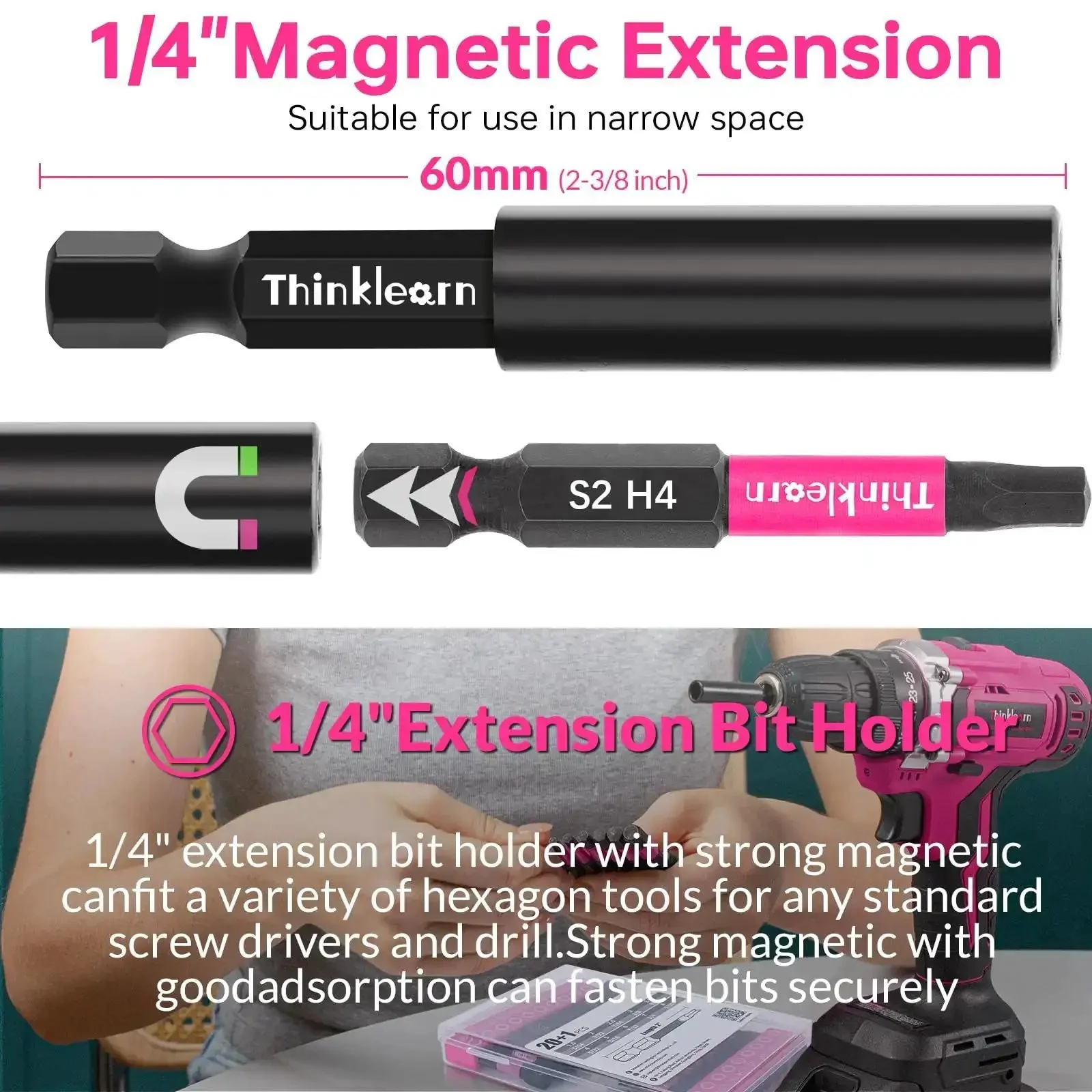 20 Piece Hex Head Allen Wrench Drill Bit Set With Quarter Inch Hex Shank, S2 Steel Bits, Magnetic Tips, Two Point Three Inch Extension Bit Holder, Metric And SAE Tools For Home DIY, Perfect Gift For Women - Image 6