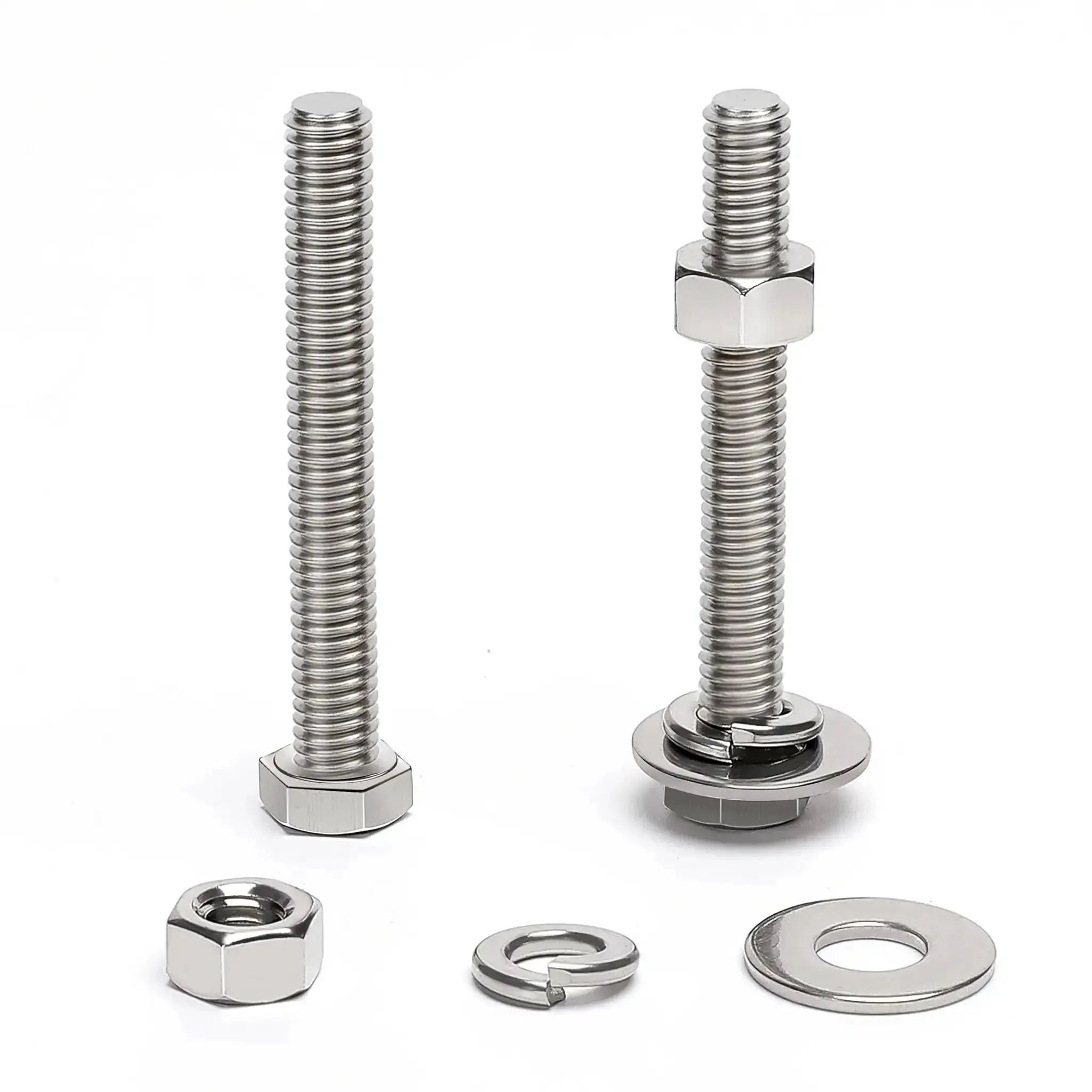 20-Piece Hex Head Screw Bolt Kit With Nuts, Flat Washers And Spring Lock Washers, 1/4-20 x 2-1/2 Inches, 304 Stainless Steel, Fully Threaded, DIY Ready Garage-Grade Hardware Set For Projects, Includes 20 Bolts, 20 Nuts, And 20 Washers
