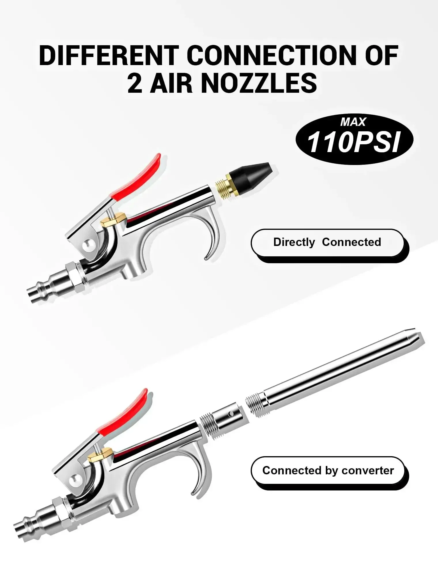 20 Piece Must Have Air Tool Kit For Air Compressors With One Quarter Inch NPT Quick Connects Tire Chucks Tire Gauge Ball Chuck Six Quick Connect Fittings Double Male And Female Connectors Air Nozzles And Hose Fittings - Image 8