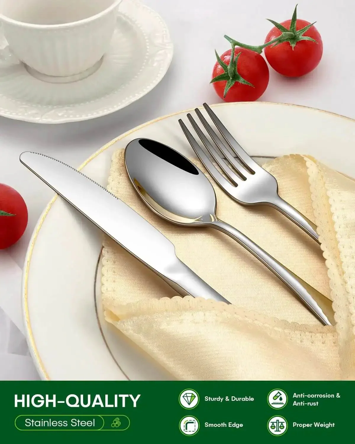 20 Piece Stainless Steel Flatware Set For Four People Everyday Dining Utensils With Knives Forks Spoons And Tea Spoons Mirror Polished Finish Food Grade Stainless Dishwasher Safe Ideal For Home Restaurants Or Hotels - Image 6