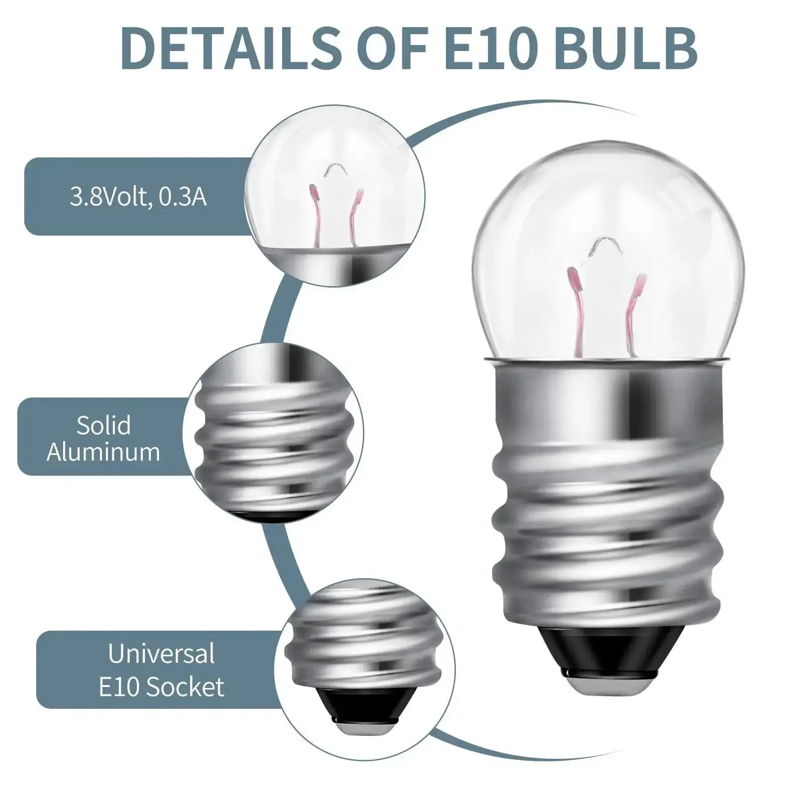 20 Pieces E10 Miniature Light Bulbs Replacement For DIY Circuits And Experiments 3.8V 0.3A Tiny Screw Base Lamps With Sockets Dope For Lab Projects Educational Displays Flashlights And Electrical Experiments - Image 5