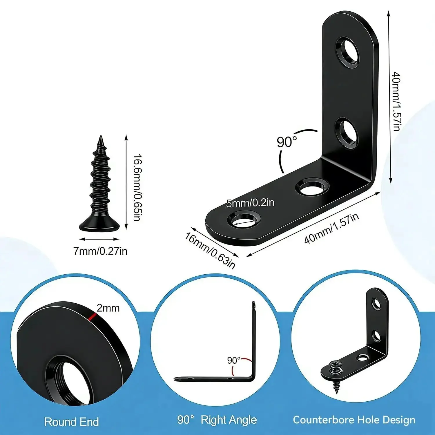 20 Pieces Stainless Steel L Right Angle Brackets With 1.57 By 1.57 Inch Sides Includes 80 Screws Beefy Built Corner Braces For Shelves Cabinets Wood Furniture And Chairs Rust Resistant Black Coated Durable Safe Edges - Image 8