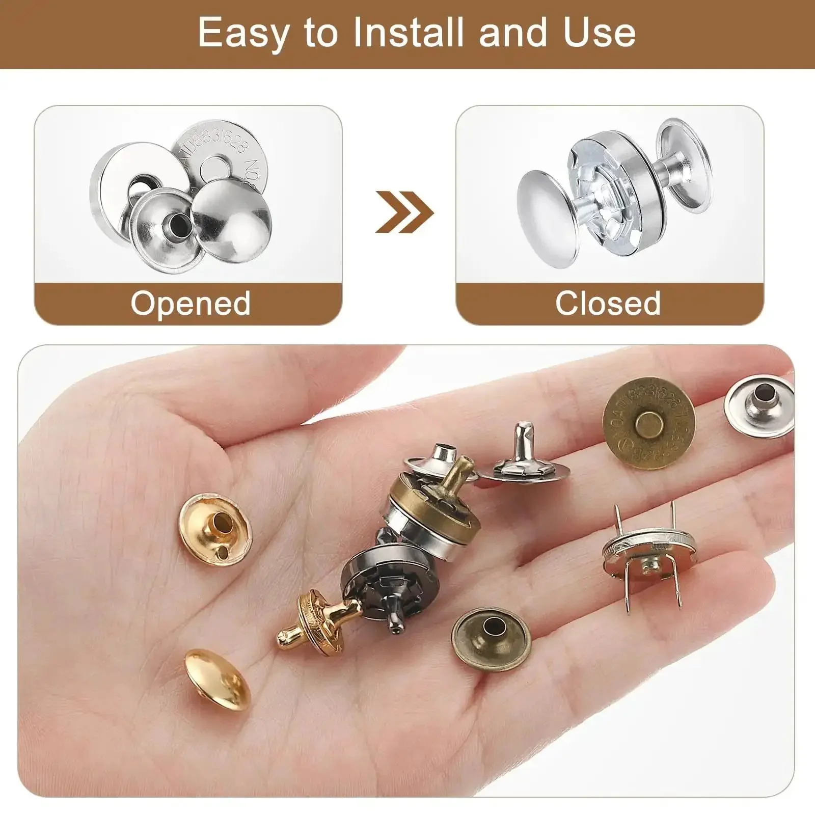 20 Set Metal Snap Button Kit For DIY Fashion Projects, 14mm Round Clasps With Fabric Base And Cap, Perfect For Clothes, Bags, Leather Wallets, Purses, And More Silver - Image 3