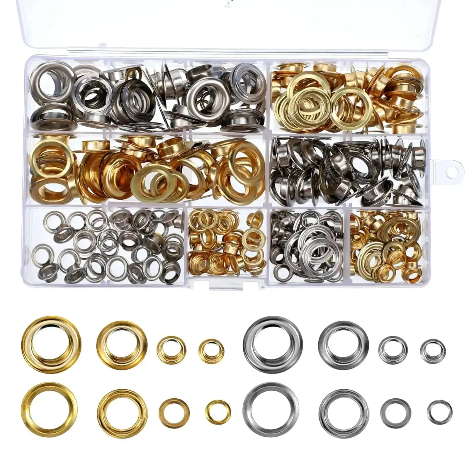 200 Pcs Brass Grommets And Eyelets Kit With Washers For Fabric Clothes Canvas Curtains Bags And Leather Projects Heavy Duty Corrosion Resistant Fasteners In Gold And Silver Finish For DIY Crafts