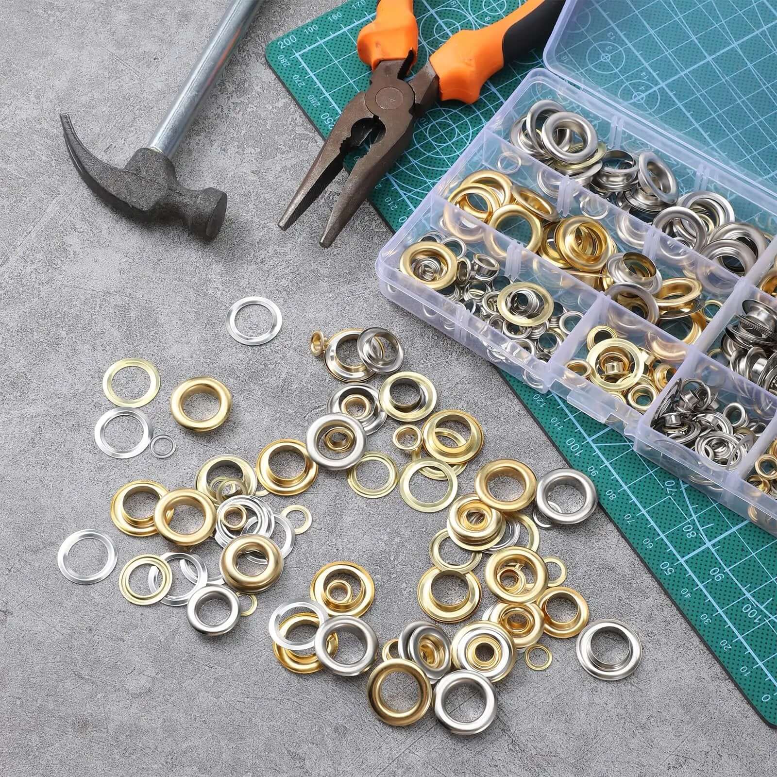 200 Pcs Brass Grommets And Eyelets Kit With Washers For Fabric Clothes Canvas Curtains Bags And Leather Projects Heavy Duty Corrosion Resistant Fasteners In Gold And Silver Finish For DIY Crafts - Image 7