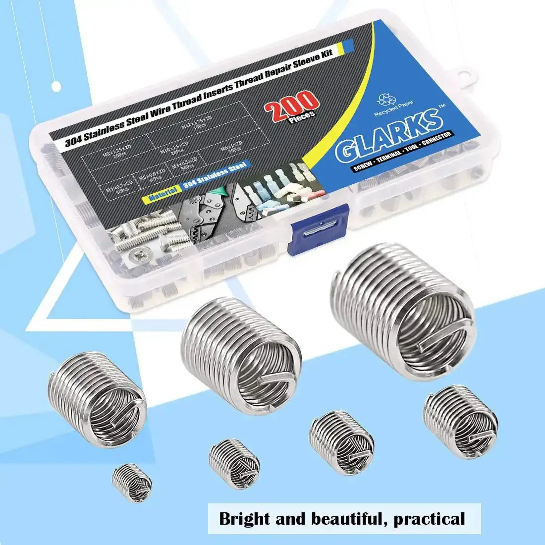 200 Pcs Stainless Steel Wire Thread Inserts Kit M3 M4 M5 M6 M8 M10 M12 Helical Coil Sleeves For Automotive And Machinery Repairs Built From 304 Stainless For Superior Corrosion Resistance And Easy Screw Recovery Workhorse Tough As Nails - Image 3