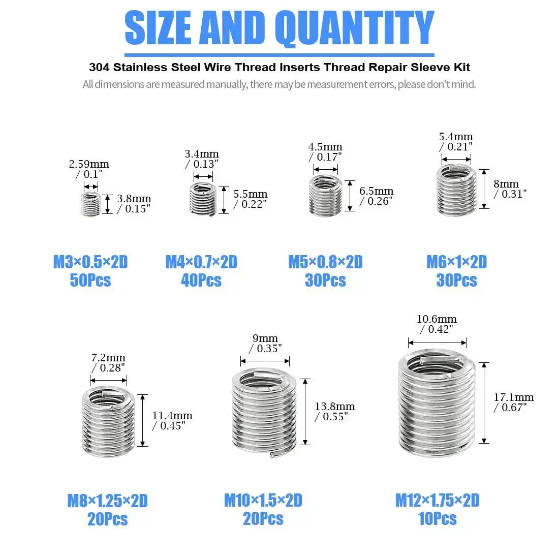 200 Pcs Stainless Steel Wire Thread Inserts Kit M3 M4 M5 M6 M8 M10 M12 Helical Coil Sleeves For Automotive And Machinery Repairs Built From 304 Stainless For Superior Corrosion Resistance And Easy Screw Recovery Workhorse Tough As Nails - Image 7