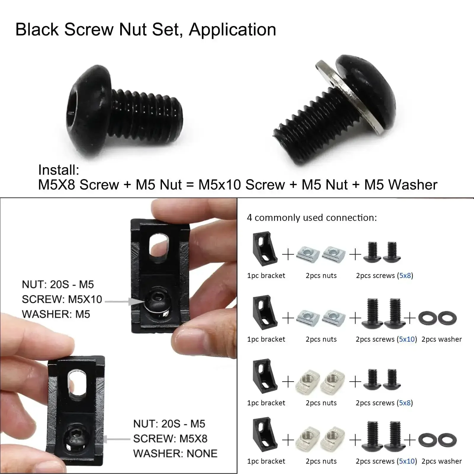 200 Piece 2020 Aluminum Extrusion Hardware Kit With M5 T Slot Nuts Bolts Screws And Slide Nuts For 20 Series And 2040 V Slot Projects Includes Wrench In An Organized Clear Case For Easy Drop In Assembly - Image 2