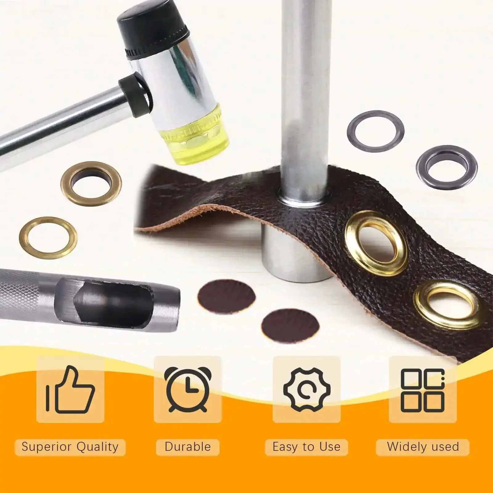 200 Piece Thickened Grommet Eyelets Kit 5/16 Inch With 4 Piece Installing Tool And Washers In Gold Silver Black Bronze For Leather Canvas Tarp Curtain DIY Craft Projects - Image 4