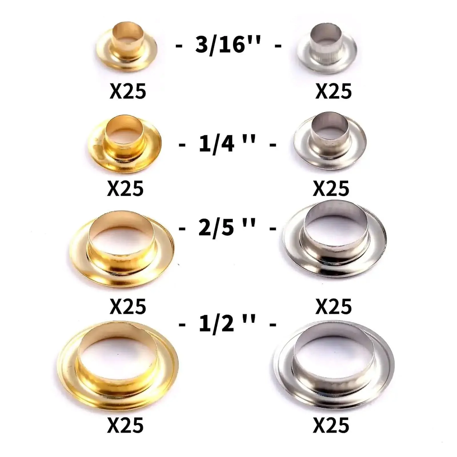 200 Sets Metal Grommets Eyelets With Washers And Storage Box In Gold And Silver Includes 1/4 Inch, 3/16 Inch, 2/5 Inch, 1/2 Inch Sizes For Fabric Belts Clothes Leather DIY Craft - Image 5