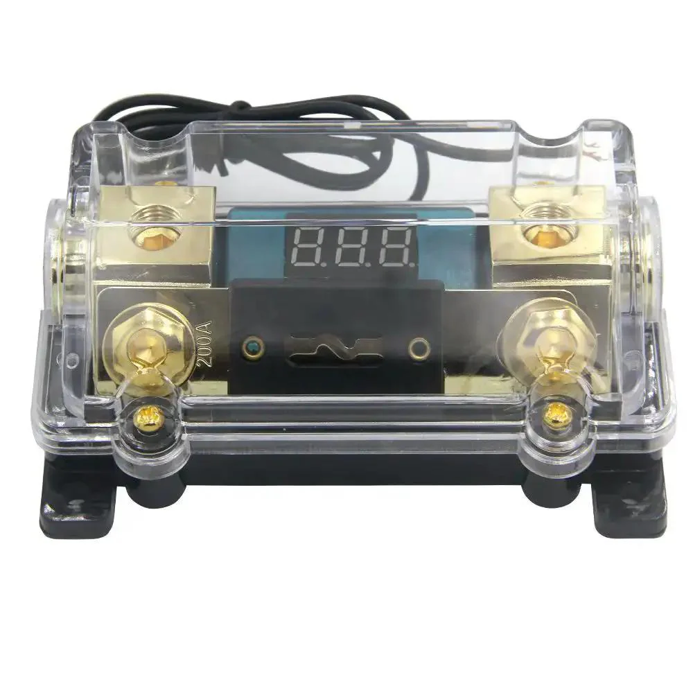 200A Inline ANL Fuse Holder With Digital Voltage Display For Car Stereo Or Audio System Supports 0 2 Or 4 Gauge Wiring In And Out High Current Protection Clean Install Dope For Upgrading Your Audio Setup
