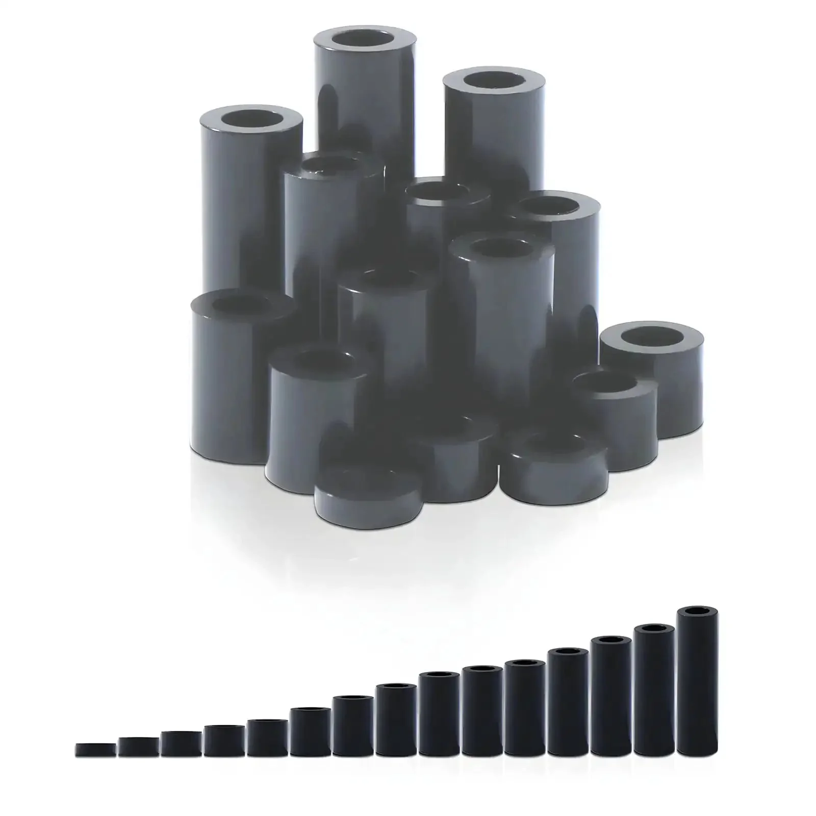 200Pcs ABS Black Round Spacers Set 15 Sizes OD 7mm ID 4.1mm for M4 Screws Non Threaded Column Standoff Round Tube Plastic Washers Ideal for DIY Electronics Robotics and Mounting Projects Comes in a Sturdy Clear Plastic Box for Easy Storage - Image 5