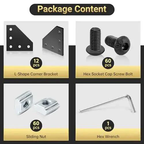 2020 Aluminum Extrusion Corner Bracket Set With L Shape 90 Degree Connectors, 60 T Nuts, 60 Screws, And One Wrench For 20x20mm Profiles Black A Simple, Sturdy DIY Build Kit For Quick Custom Frames - Image 7