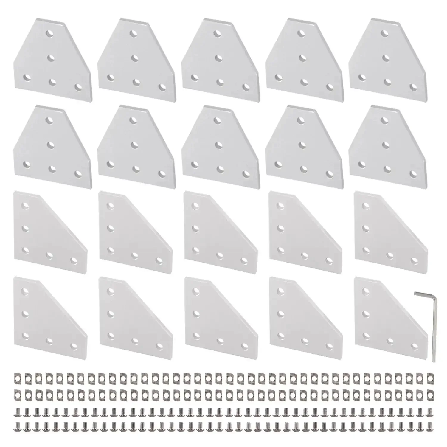 2020 Series Aluminum Corner Bracket Kit With L And T Shape Joint Plates For 20x20mm Extrusion, 5 Hole Connectors, Including 100 T Nuts, 100 M5 Screws, And 1 Wrench For Fast, Durable DIY Framing And Heavy Duty Custom Projects