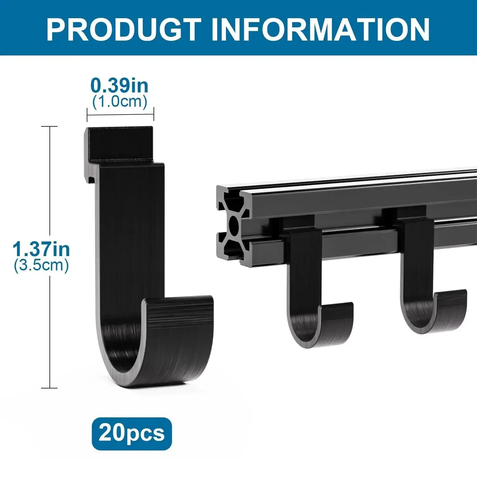 2020 Series Mini Hanging Hooks For European Standard Aluminum Extrusion, 20 Pcs T Slot Accessories, Black Linear Rail Hooks For 3D Printers, CNC DIY Machines And Heavy Duty Industrial Frame Builds - Image 2