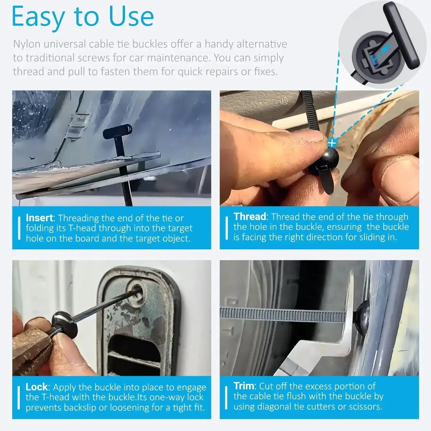 2026 Upgraded Nylon Universal Cable Tie Buckle Heavy Duty Self Locking Zip Ties For Car Repair Home Office Garden And Workshop Multipurpose Fastening Straps Set Of 30 - Image 5