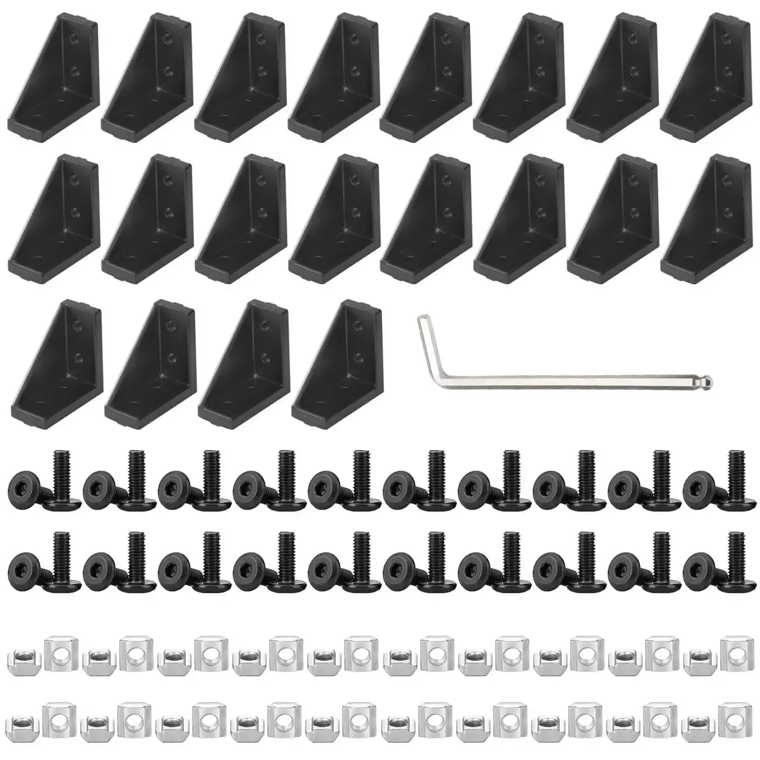 2040 Corner Bracket Connector Set 20 Pack Aluminum Extrusion 90 Degree Brackets with M5 T Nuts and Screws for CNC 3D Printer Frames Black