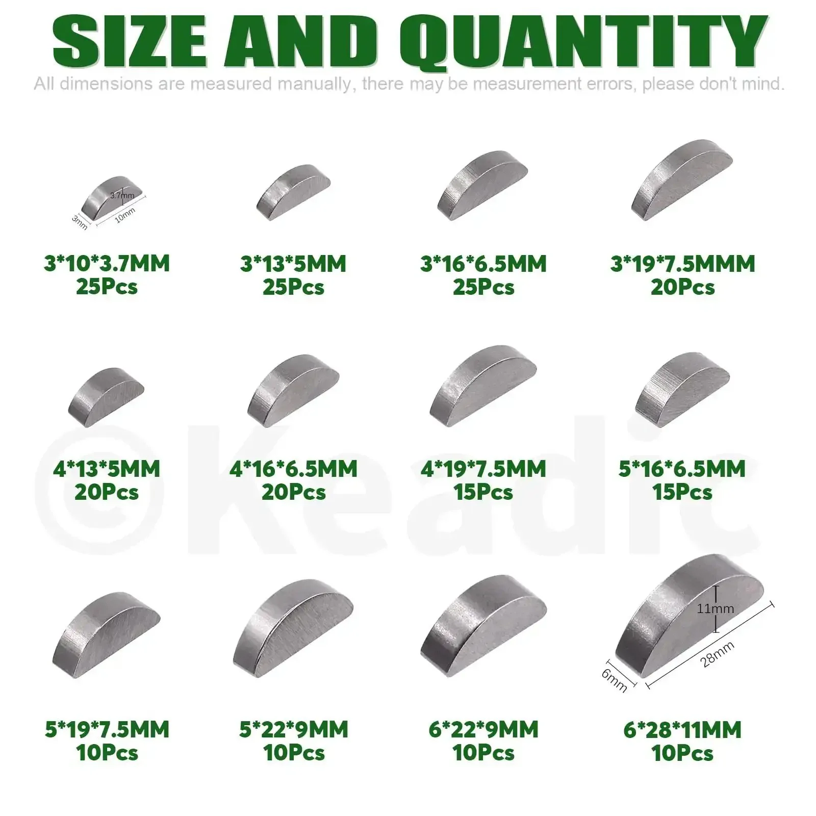 205 Piece Woodruff Key Set With 12 Sizes Half Moon Semicircle Keys Carbon Steel Crank Shaft Keyway Pulley Hardware For Gearhead Grade Mechanical Work And Repairs Kit Included - Image 7