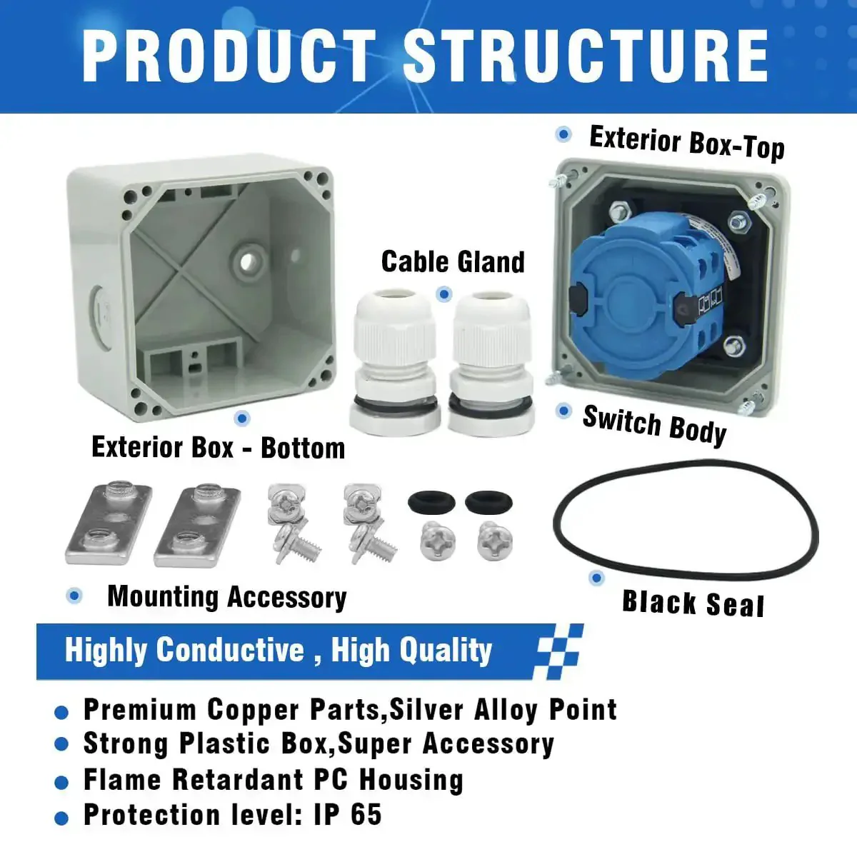 20A Rotary Changeover Switch 3 Position 2 Pole 8 Terminal With Box Built Tough Mounting Accessories Easy Install ON OFF ON Universal Selector Switch Flame Retardant PC Housing CE Certified - Image 4