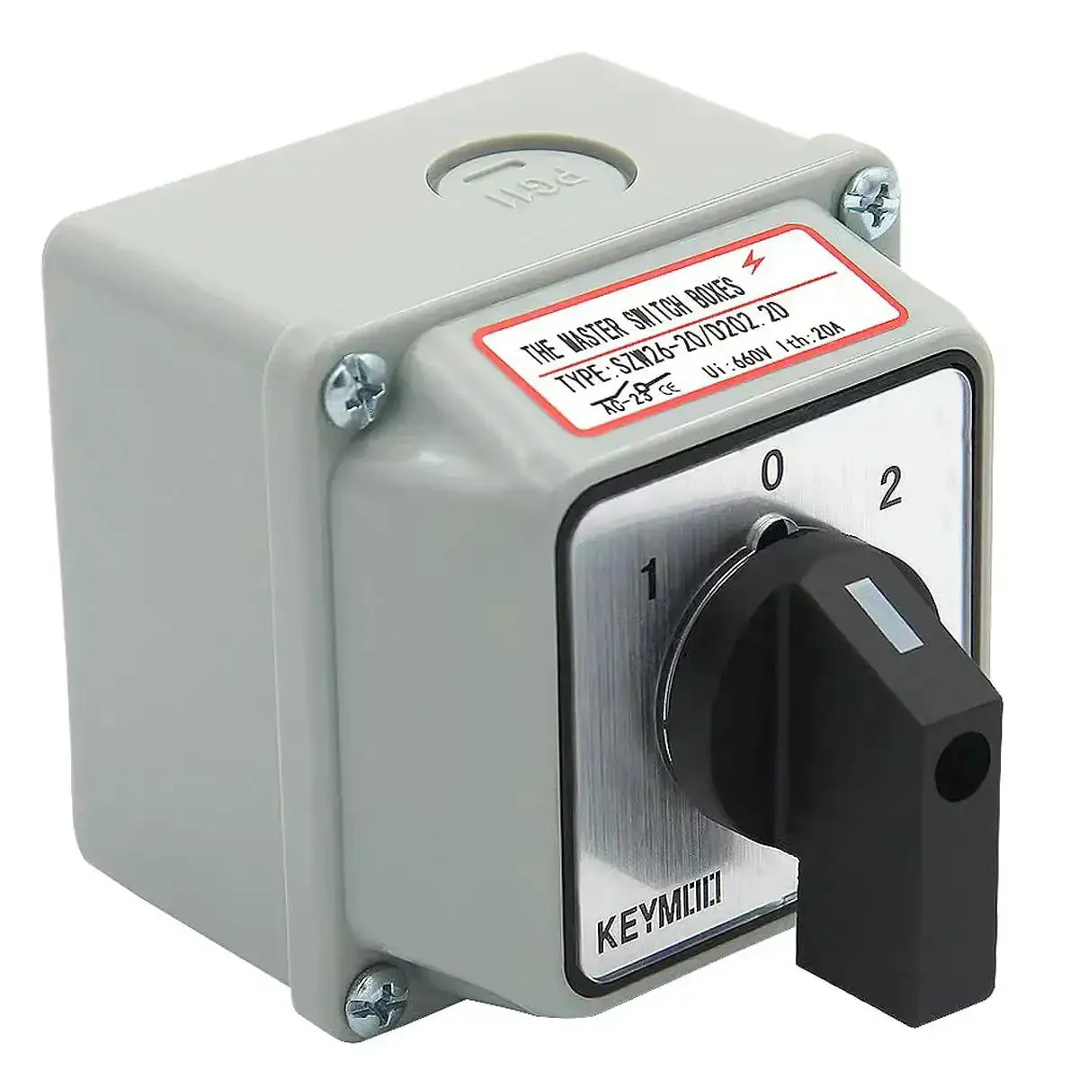20A Rotary Changeover Switch With Exterior Box On Off On 660V Latching Universal Selector IP65 3 Positions 2 Poles For Rugged Industrial Panels And Tough Electrical Installs
