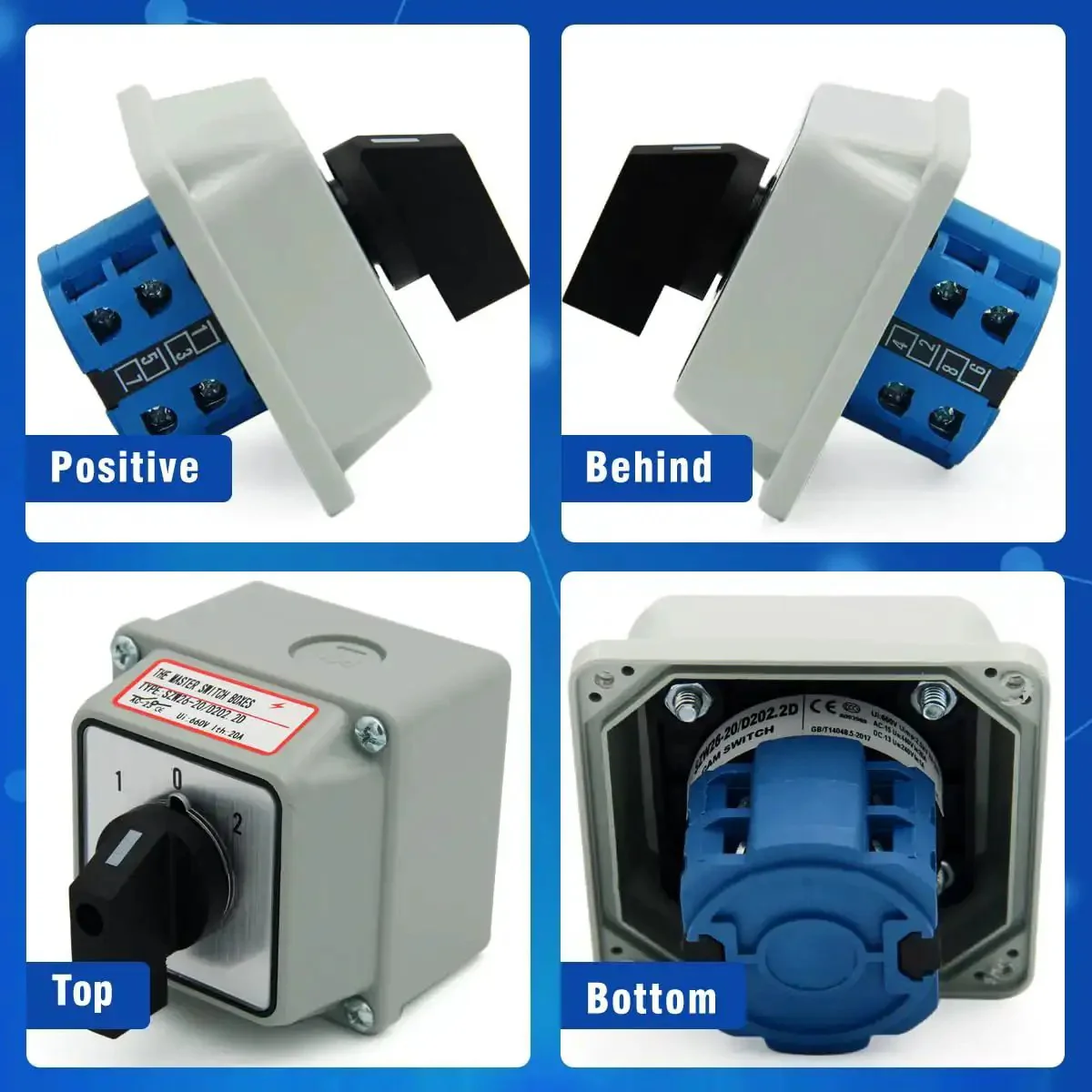 20A Rotary Changeover Switch With Exterior Box On Off On 660V Latching Universal Selector IP65 3 Positions 2 Poles For Rugged Industrial Panels And Tough Electrical Installs - Image 2