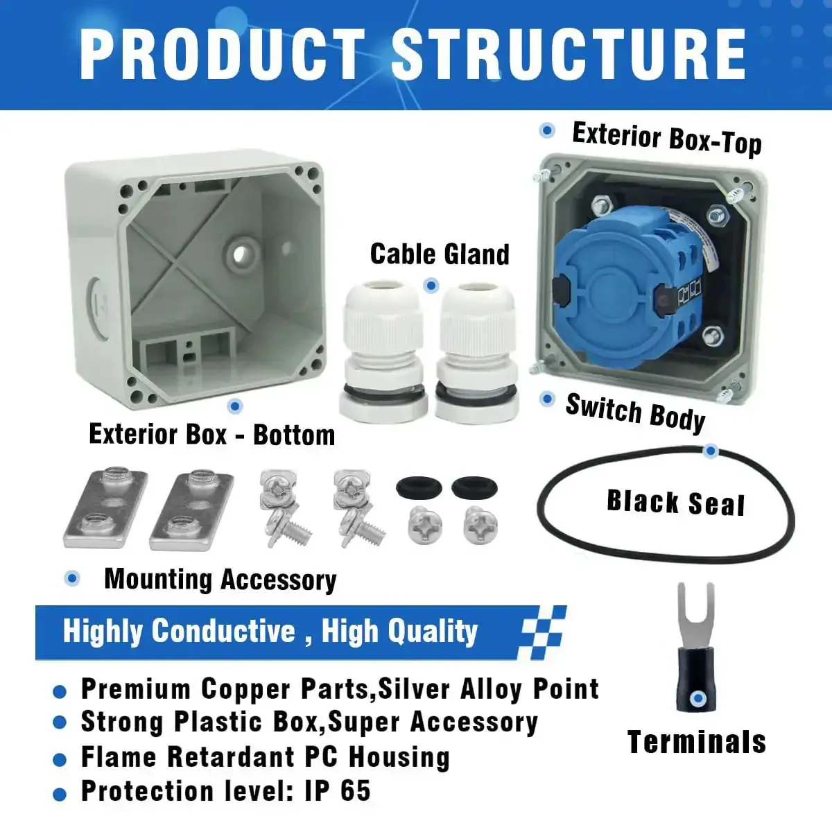 20A Rotary Changeover Switch With Exterior Box On Off On 660V Latching Universal Selector IP65 3 Positions 2 Poles For Rugged Industrial Panels And Tough Electrical Installs - Image 6