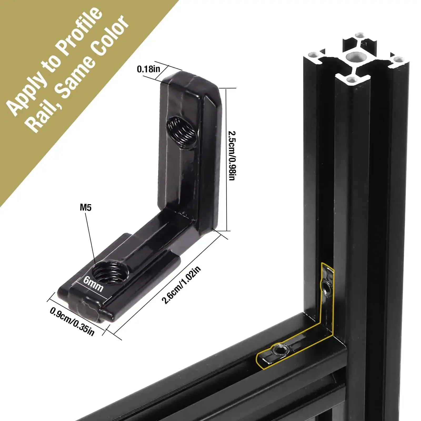 20Pcs 2020 Aluminum Extrusion Connectors 3 Way Corner Brackets L Slot T Slot Interior Joint Set 6mm With Screws And Wrench Black Easy Install DIY Friendly Heavy Duty Aluminum Profile Connectors - Image 7