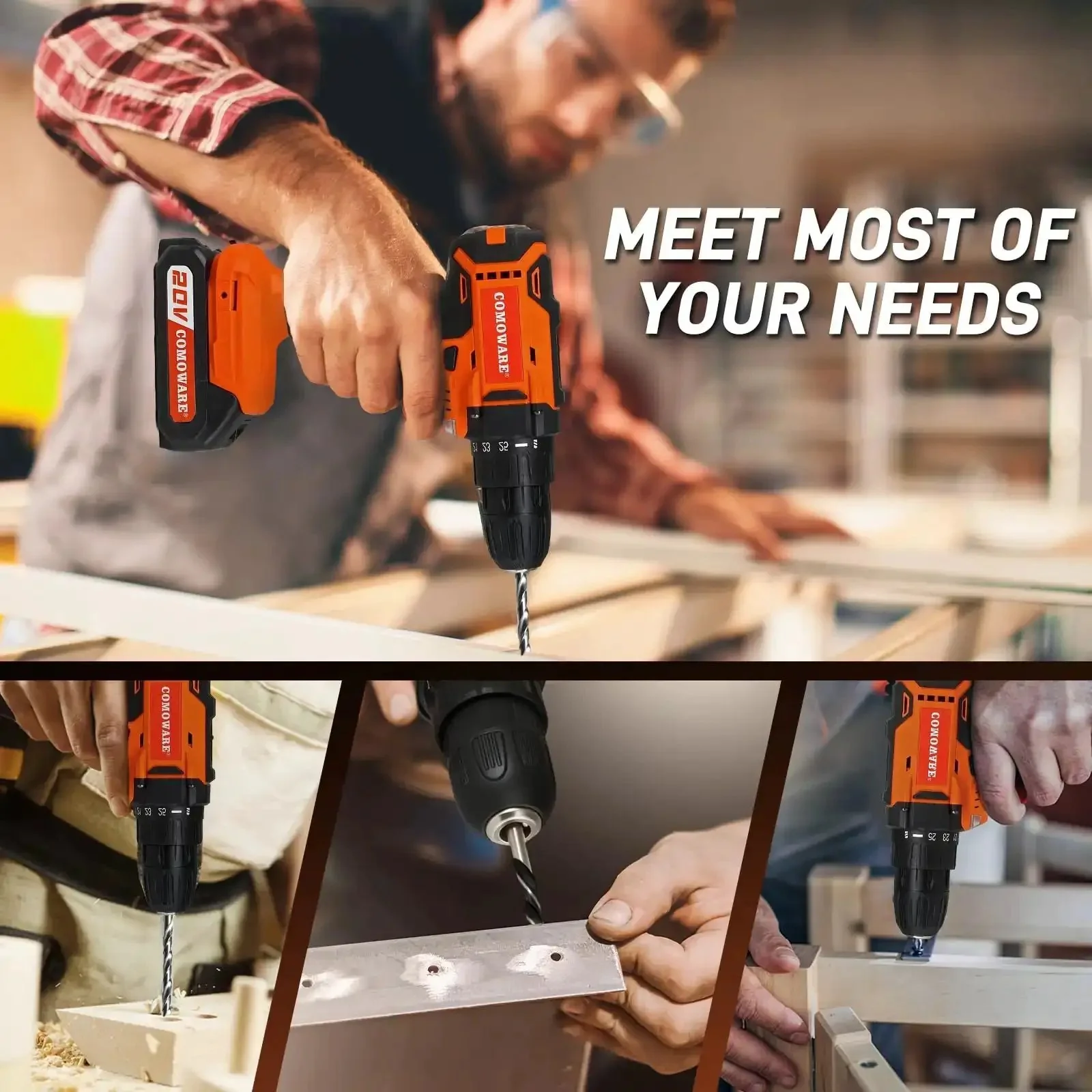20V Cordless Drill And 120 Piece Home Tool Kit With Plastic Toolbox, DIY Project Essential Set For Office, Garden, And Repairs, Includes Drill Driver, Bits, And Hand Tools - Image 2