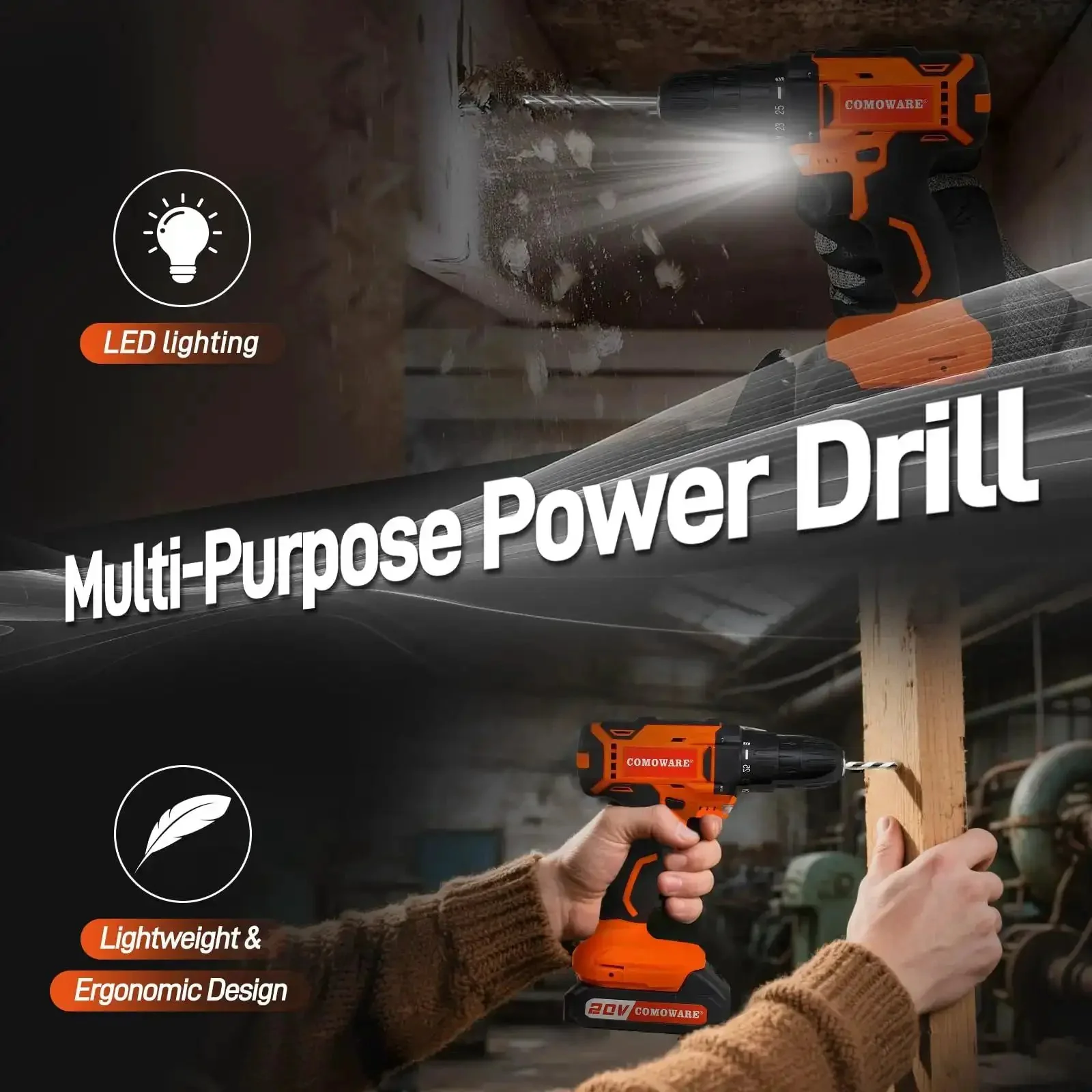 20V Cordless Drill And 120 Piece Home Tool Kit With Plastic Toolbox, DIY Project Essential Set For Office, Garden, And Repairs, Includes Drill Driver, Bits, And Hand Tools - Image 4