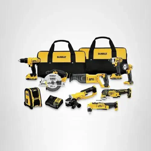 20V Max Cordless Tool Combo Kit With Drill Driver, Impact Driver, Oscillating Tool, Grinder, Circular Saw, Reciprocating Saw, Right Angle Drill, LED Light, Built In Speaker, Two Batteries And Charger 9 Piece Set - Image 2