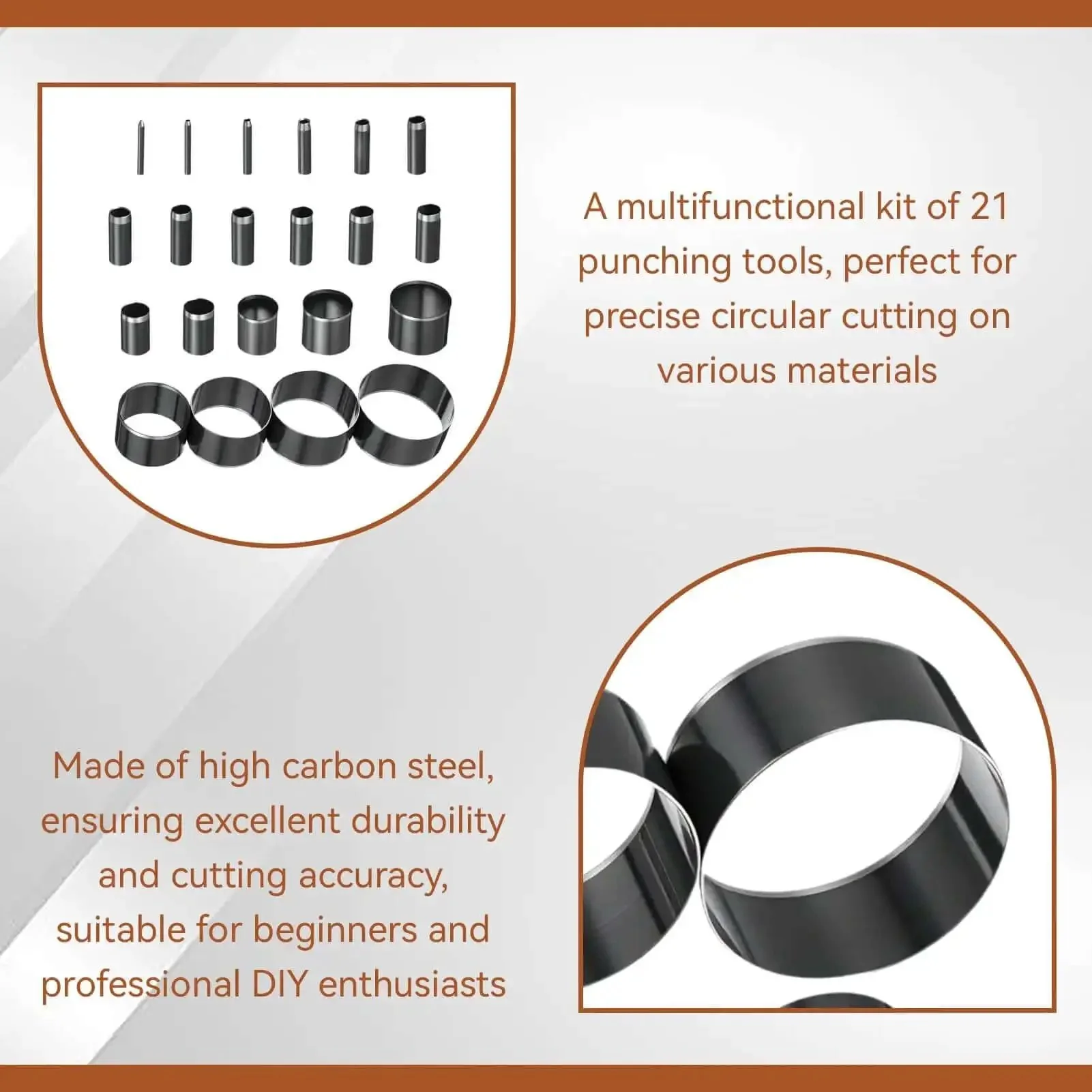 21 Piece Leather Circle Cutter Set Pro Grade Circle Punch Kit 1mm To 55mm With High Carbon Steel Round Cutting Dies For Diy Leather Crafts And Precise Hole Punching - Image 4