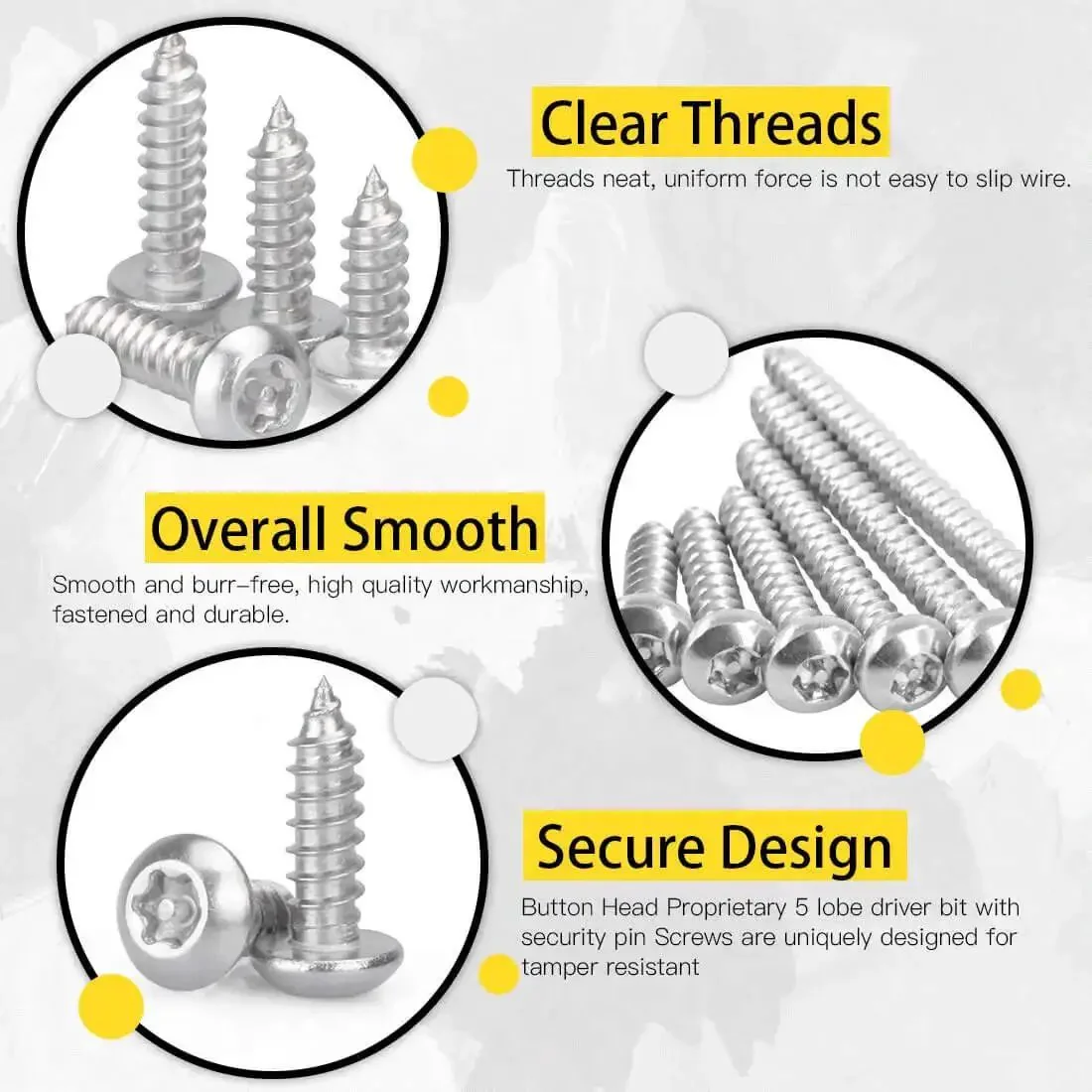 210 Piece Stainless Steel Button Head Torx Sheet Metal Screws Set With Tamper Proof Security, Includes T15 Bit, Size Six From 1/2 Inch To 1-1/2 Inch, Silver Finish, Heavy Duty, Great For DIY Projects And Auto Work - Image 5