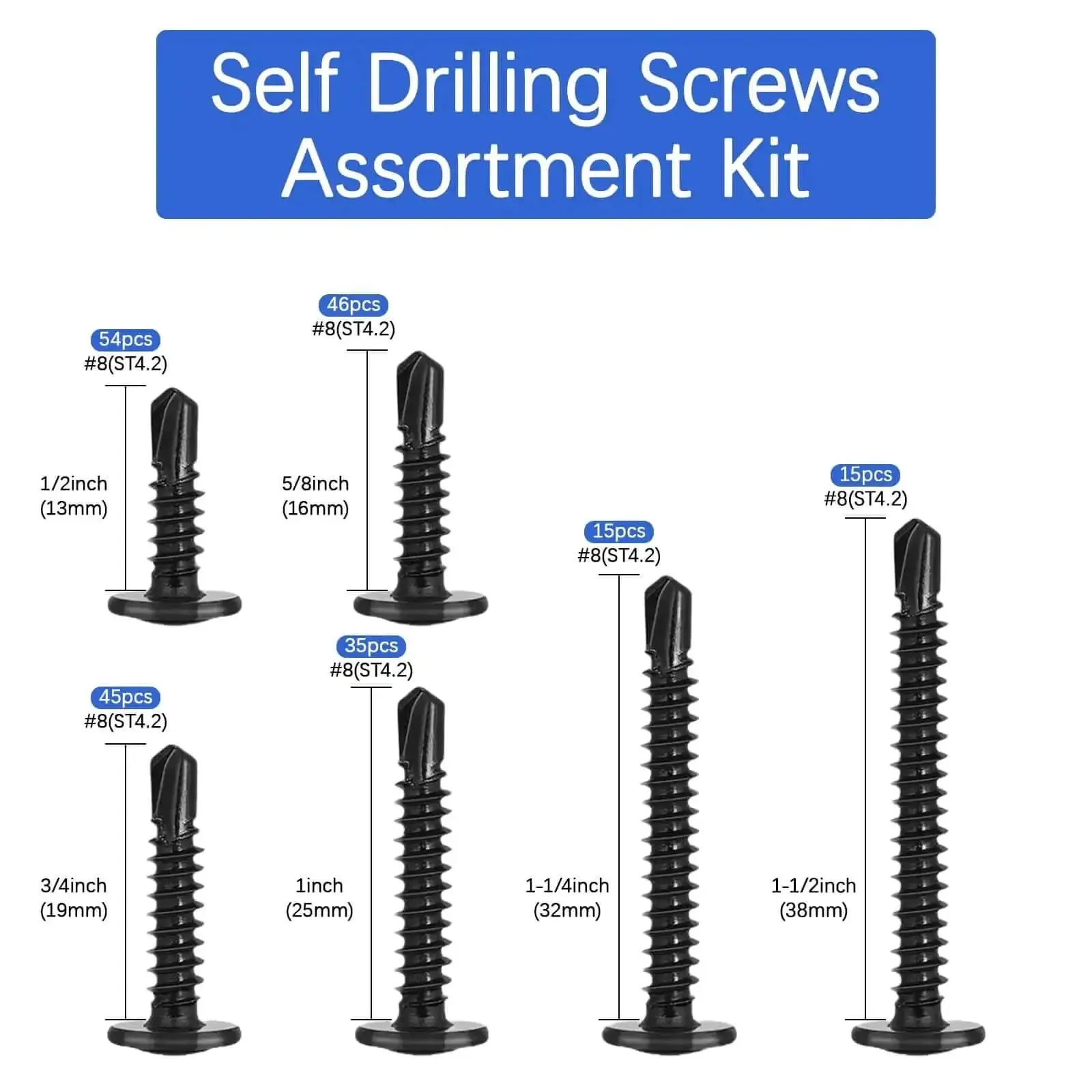 210Pcs Sheet Metal Screws Kit With Self-Tapping And Self-Drilling, 410 Stainless Steel And Black Zinc Plated, Six Sizes From One Half Inch To One And A Half Inch, Modified Truss Head For Durable, Weather-Resistant Metal Fastening - Image 6