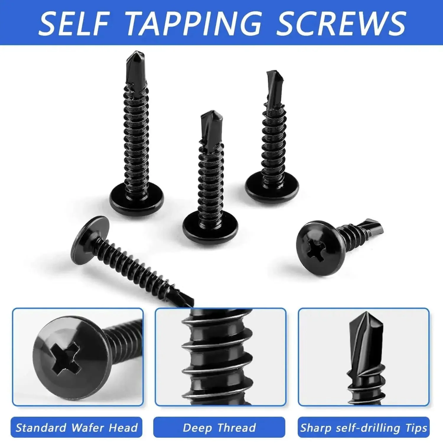 210Pcs Sheet Metal Screws Kit With Self-Tapping And Self-Drilling, 410 Stainless Steel And Black Zinc Plated, Six Sizes From One Half Inch To One And A Half Inch, Modified Truss Head For Durable, Weather-Resistant Metal Fastening - Image 7
