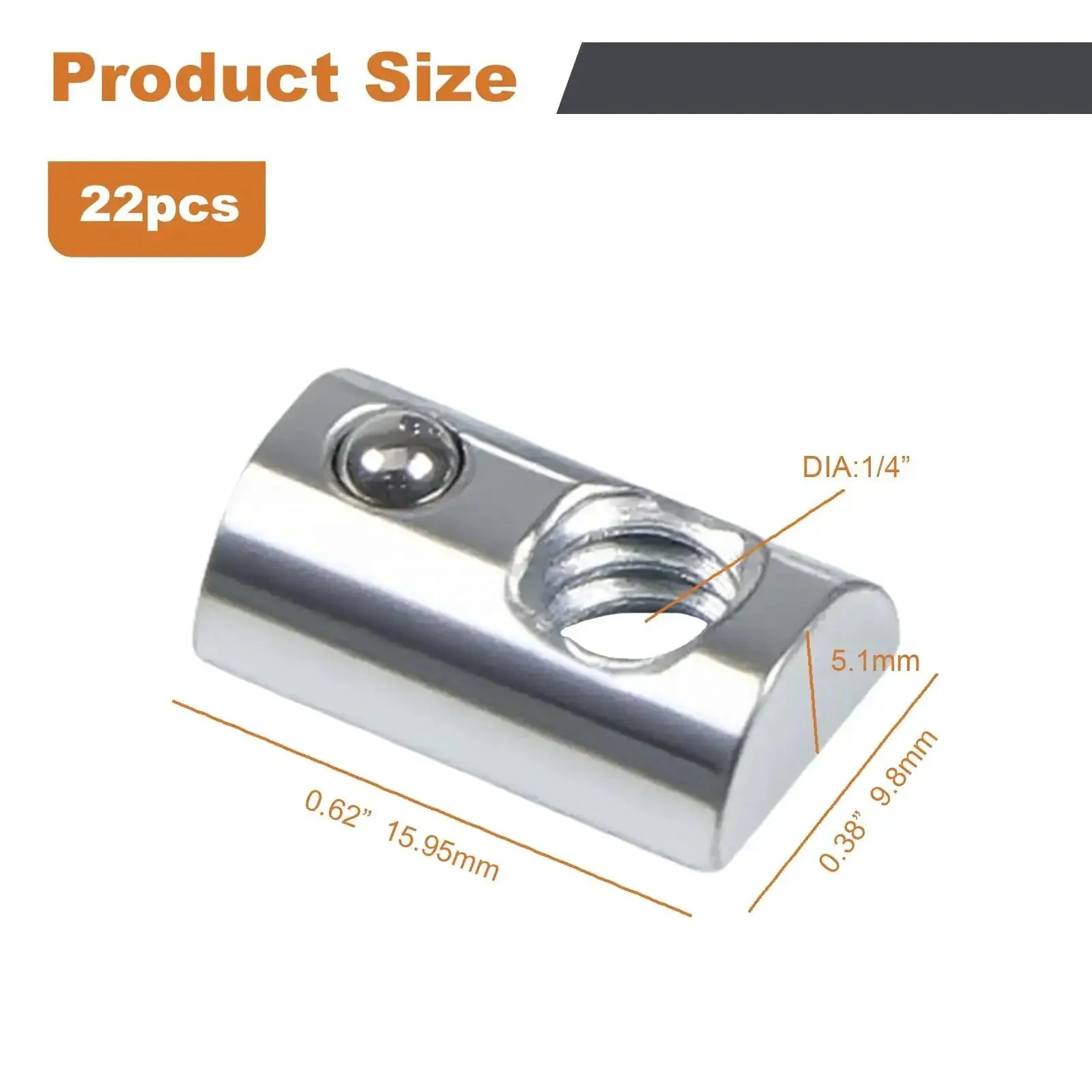 22 Pack One Quarter Inch 20 Threaded Steel Roll In T Nuts With Ball Spring For 10 Series Aluminum Extrusion Profiles T Slot Rails Rust Resistant Zinc Finish Quick And Easy To Install Heavy Duty Hardware Kit For Strong Secure Assemblies - Image 6