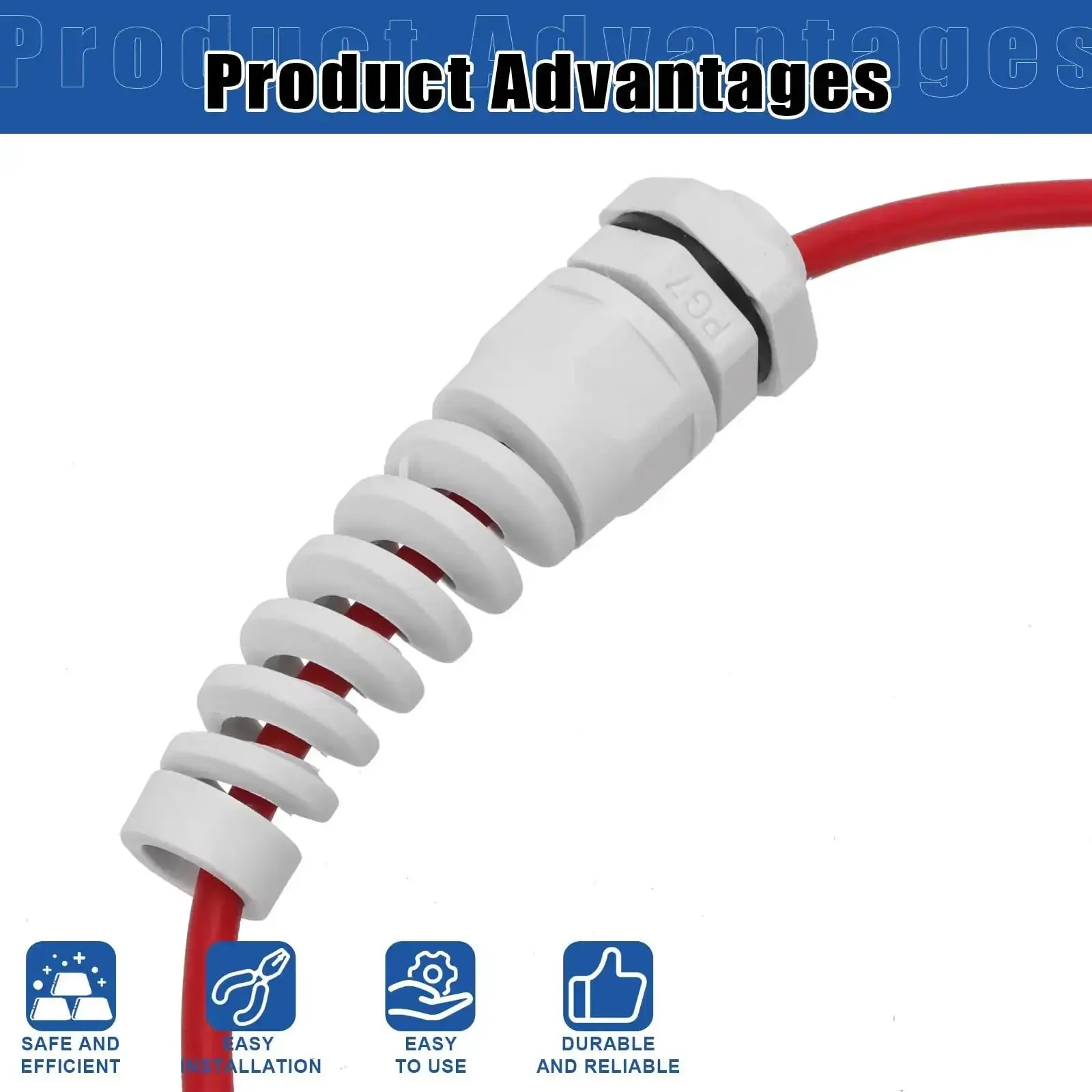 22 Piece Cable Gland Kit For Electrical Installations With PG7, PG9, PG11, PG13.5, PG16, And PG21, White Nylon Waterproof Flexible Spiral Strain Relief Glands, All In One Weatherproof Wire Entry Kit - Image 5