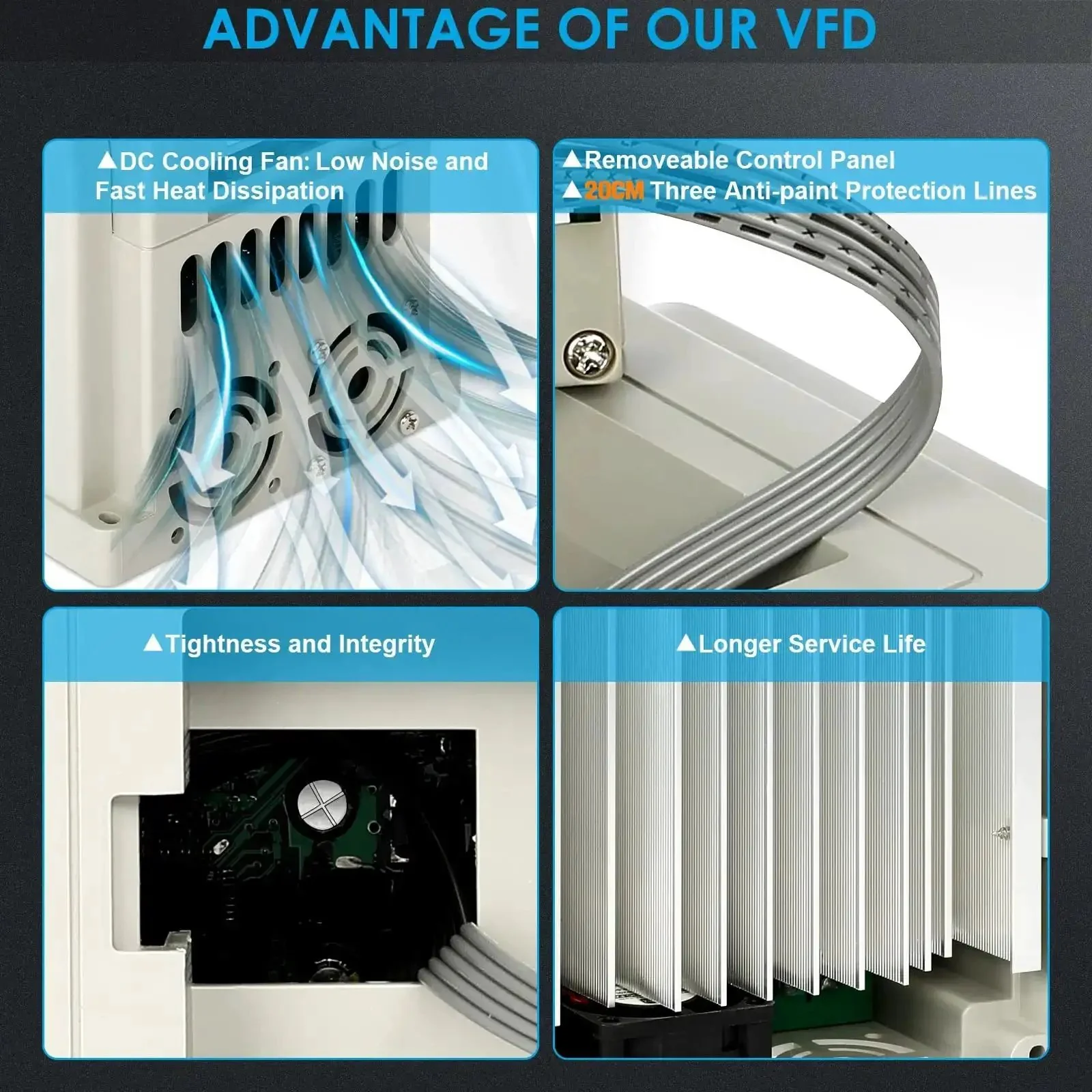 220V Single Phase To 3 Phase VFD Inverter For Spindle Motors, 2.2 kW 3 HP 12 A, Adjustable 0-400 Hz Frequency, 50/60 Hz Input, 220V Output, Compact 4.6 x 5.0 x 6.9 Inch Drive For CNC Machining And Precise Speed Control - Image 5